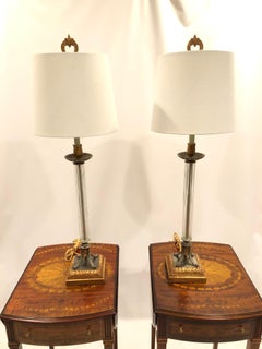 Beautiful Pair of Kinder Harris Giltmetal and Crystal Column Lamps