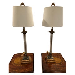 Beautiful Pair of Kinder Harris Giltmetal and Crystal Column Lamps