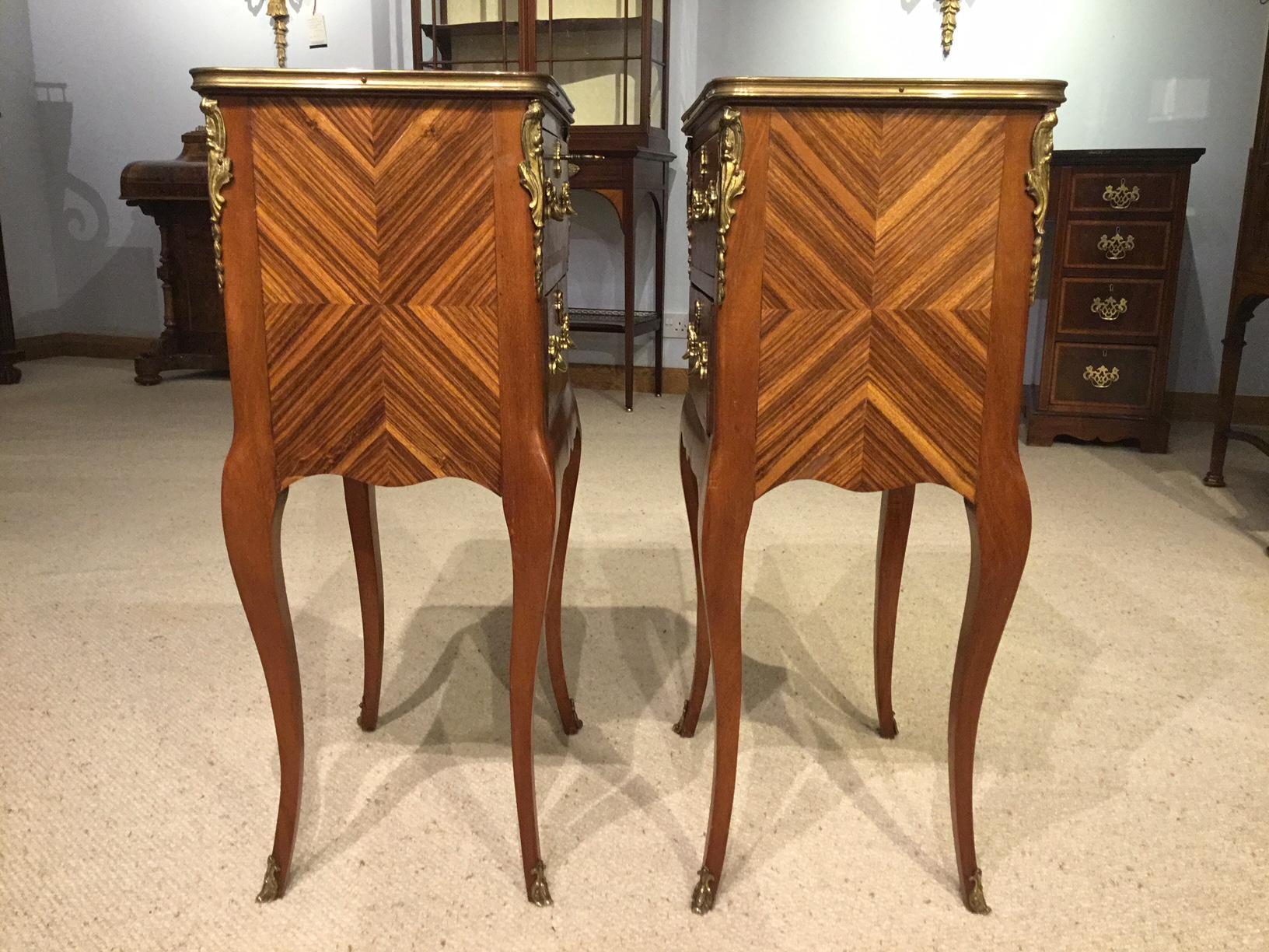 Beautiful Pair of Kingwood and Parquetry French Antique Bedside Cabinets 2