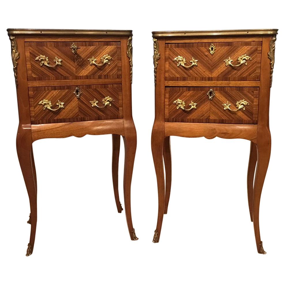 Beautiful Pair of Kingwood and Parquetry French Antique Bedside Cabinets