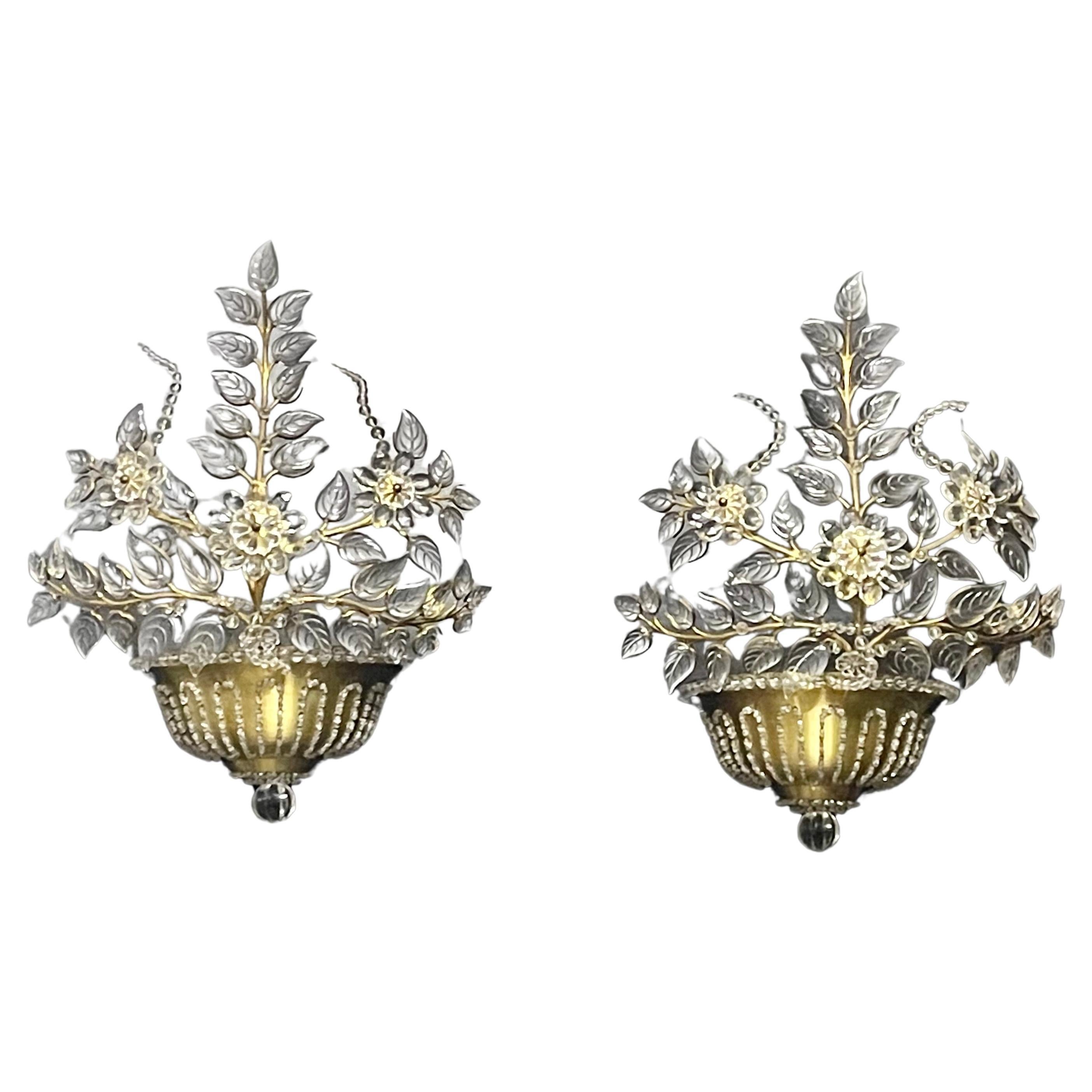 Beautiful Pair of Large Wall Sconces n the Style of Maison Baguès, circa 1950s