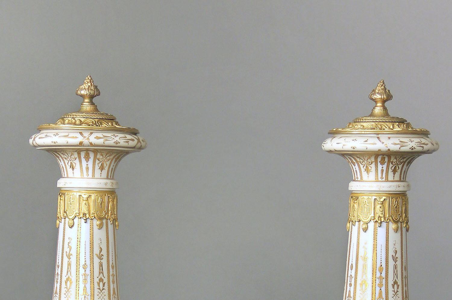 Beautiful Pair of Late 19th Century Gilt Bronze, Enamel and Sèvres Style Vases For Sale 1