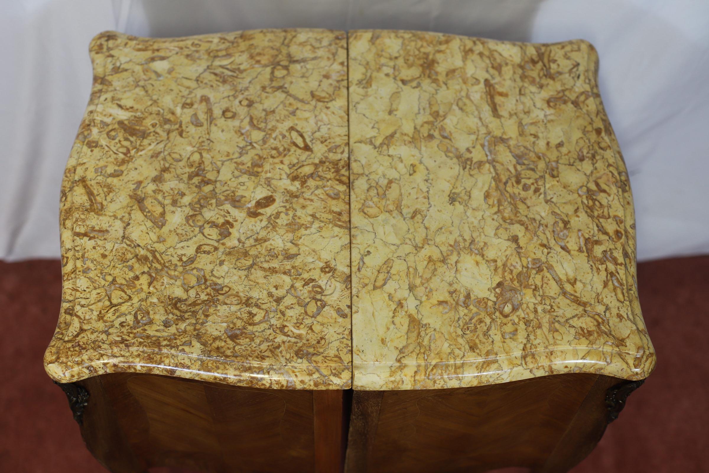 Beautiful Pair Of Louis XV Marble Topped Walnut Bedside Tables For Sale 4