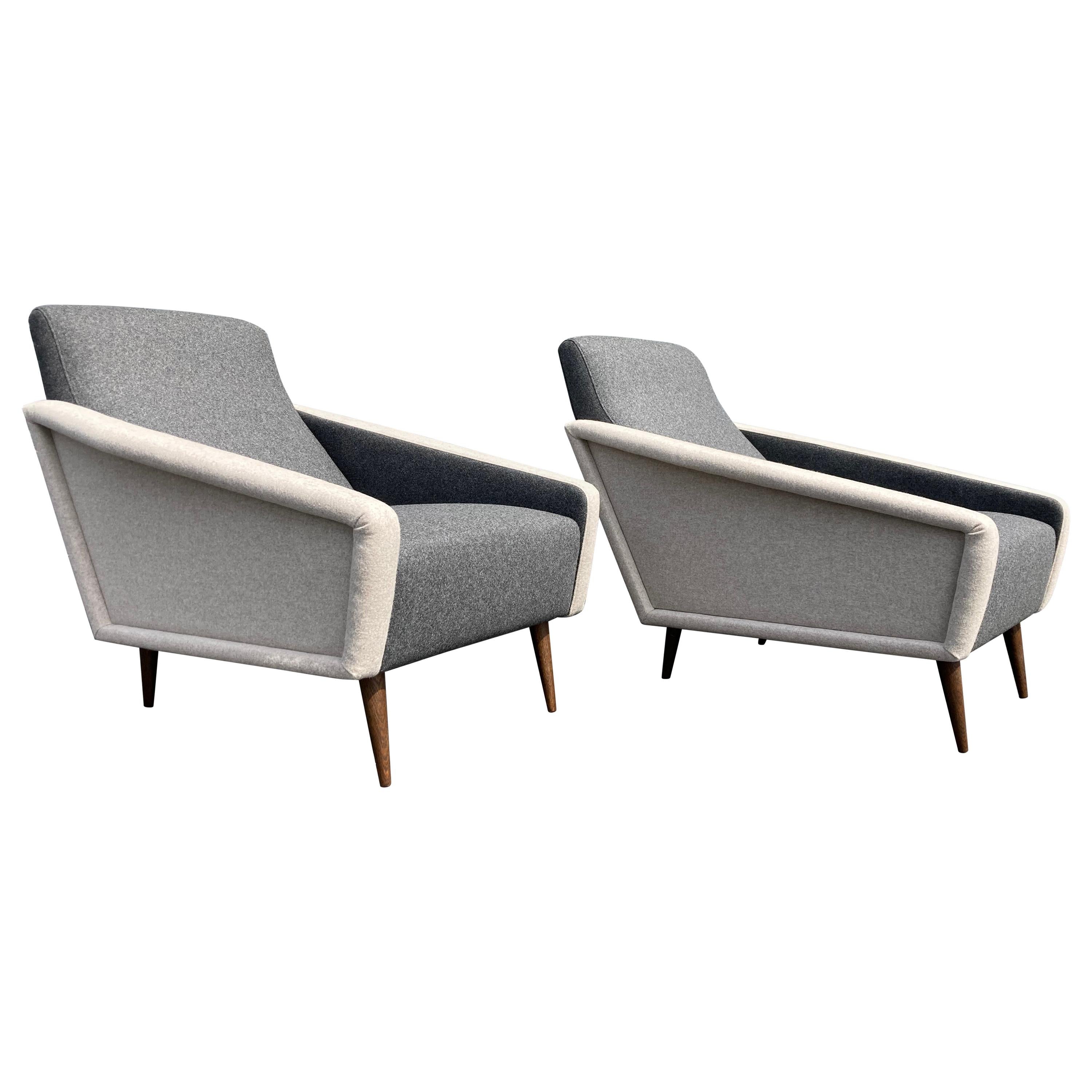 Beautiful Pair of Lounge Chairs, Kvadrat Fabric, Oak Legs, Gray