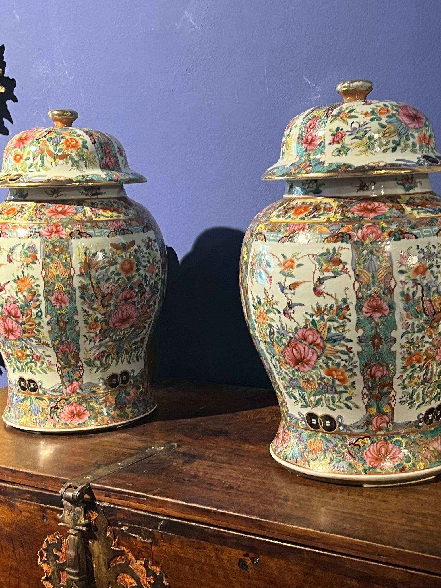 Beautiful Pair of Mandarin Chinese Vases 19th century For Sale 5