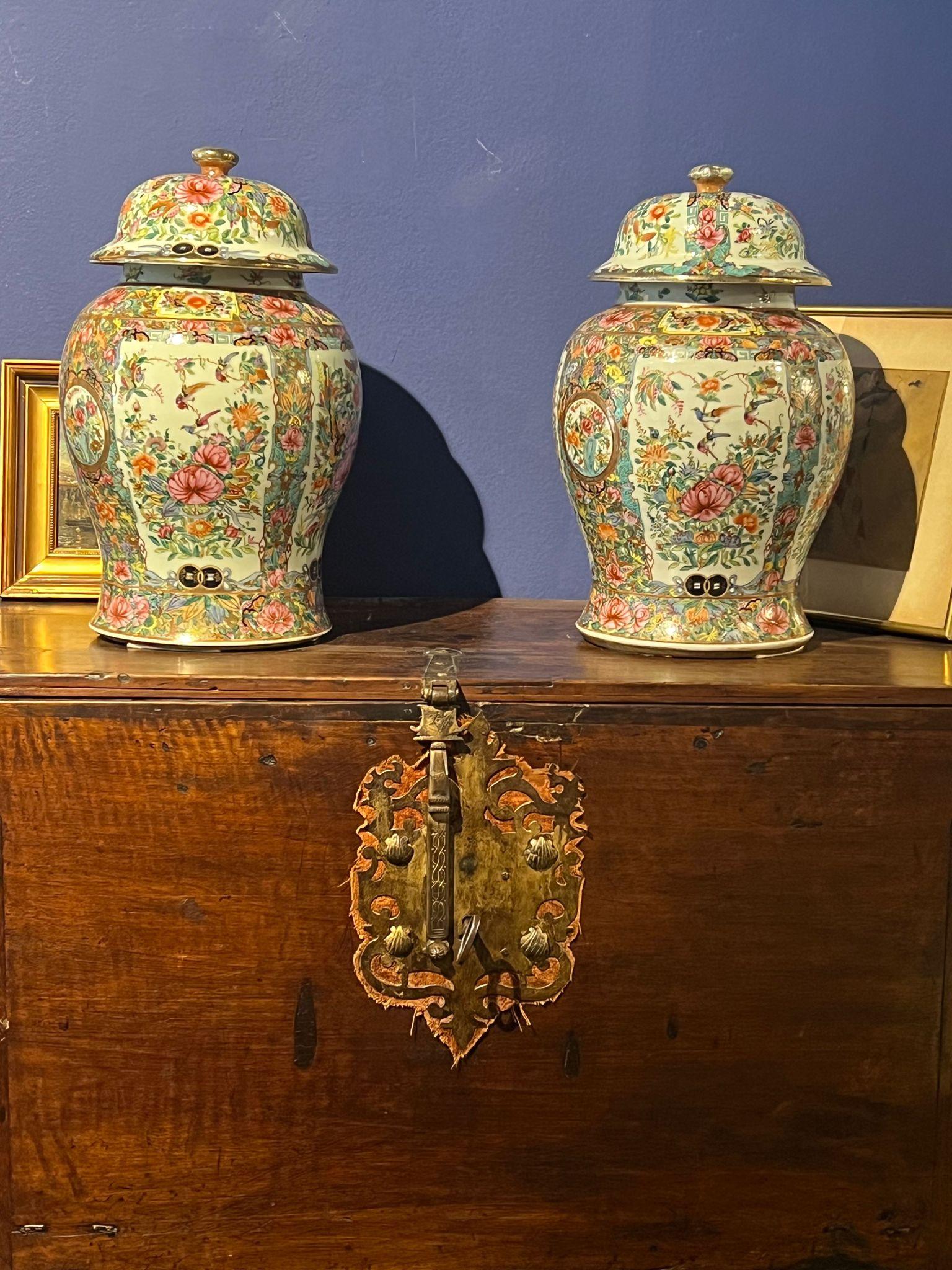 Beautiful Pair of Mandarin Chinese Vases 19th century For Sale 6