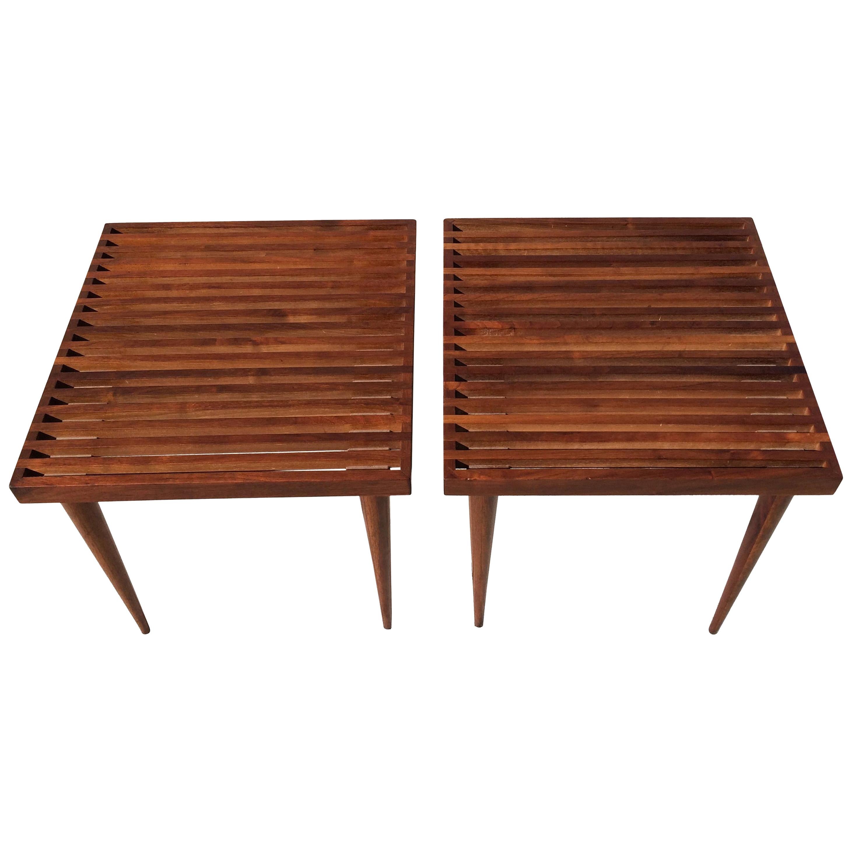 Beautiful Pair of Mel Smilow Slat Walnut Side Tables, USA, 1950