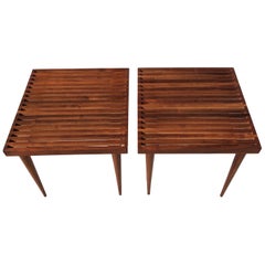 Beautiful Pair of Mel Smilow Slat Walnut Side Tables, USA, 1950