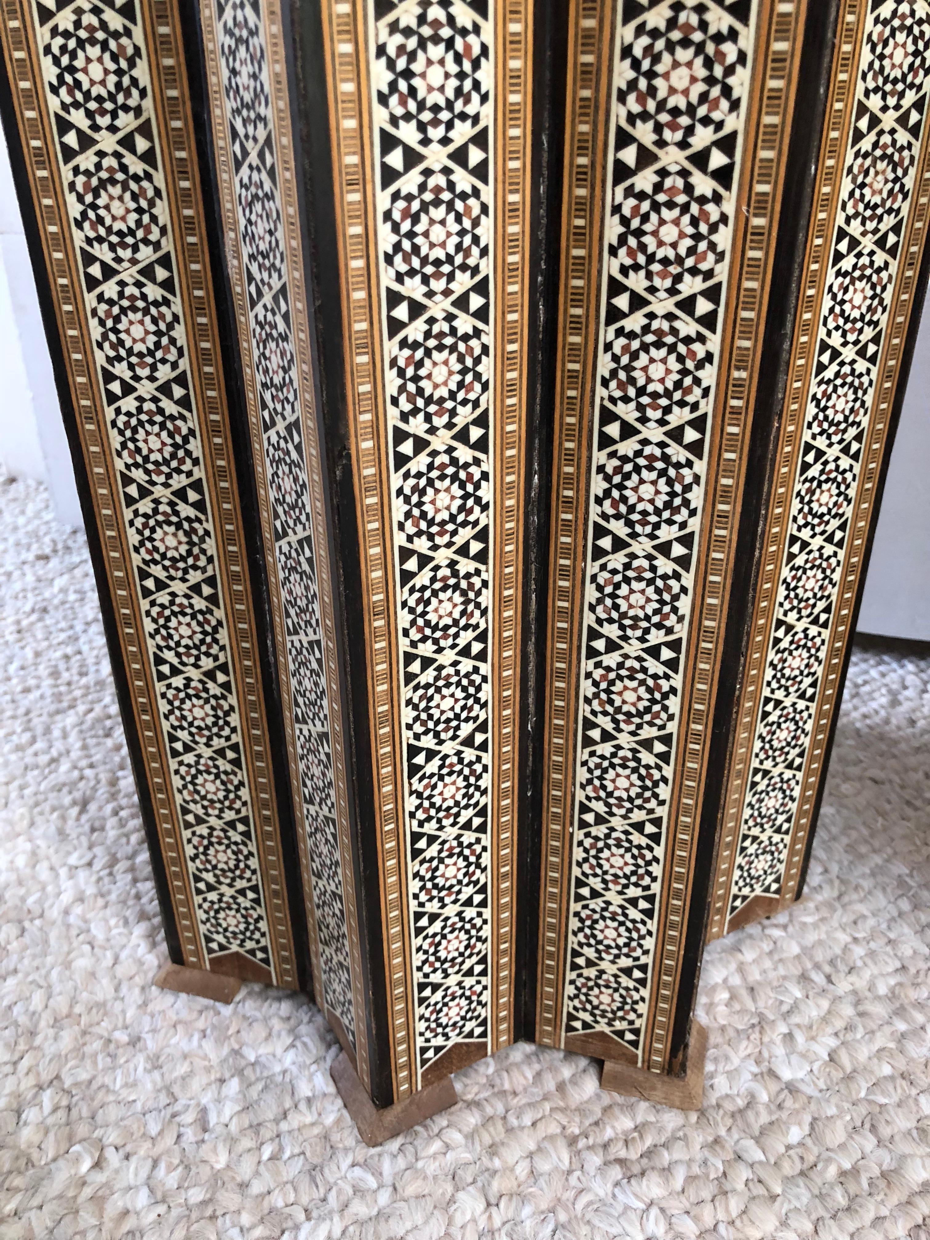 Mother-of-Pearl Beautiful Pair of Meticulously Inlaid and Hand-Carved Moroccan End Side Tables