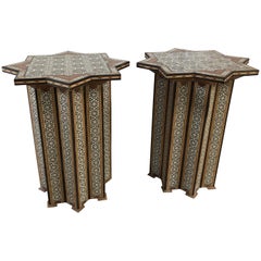 Beautiful Pair of Meticulously Inlaid and Hand-Carved Moroccan End Side Tables