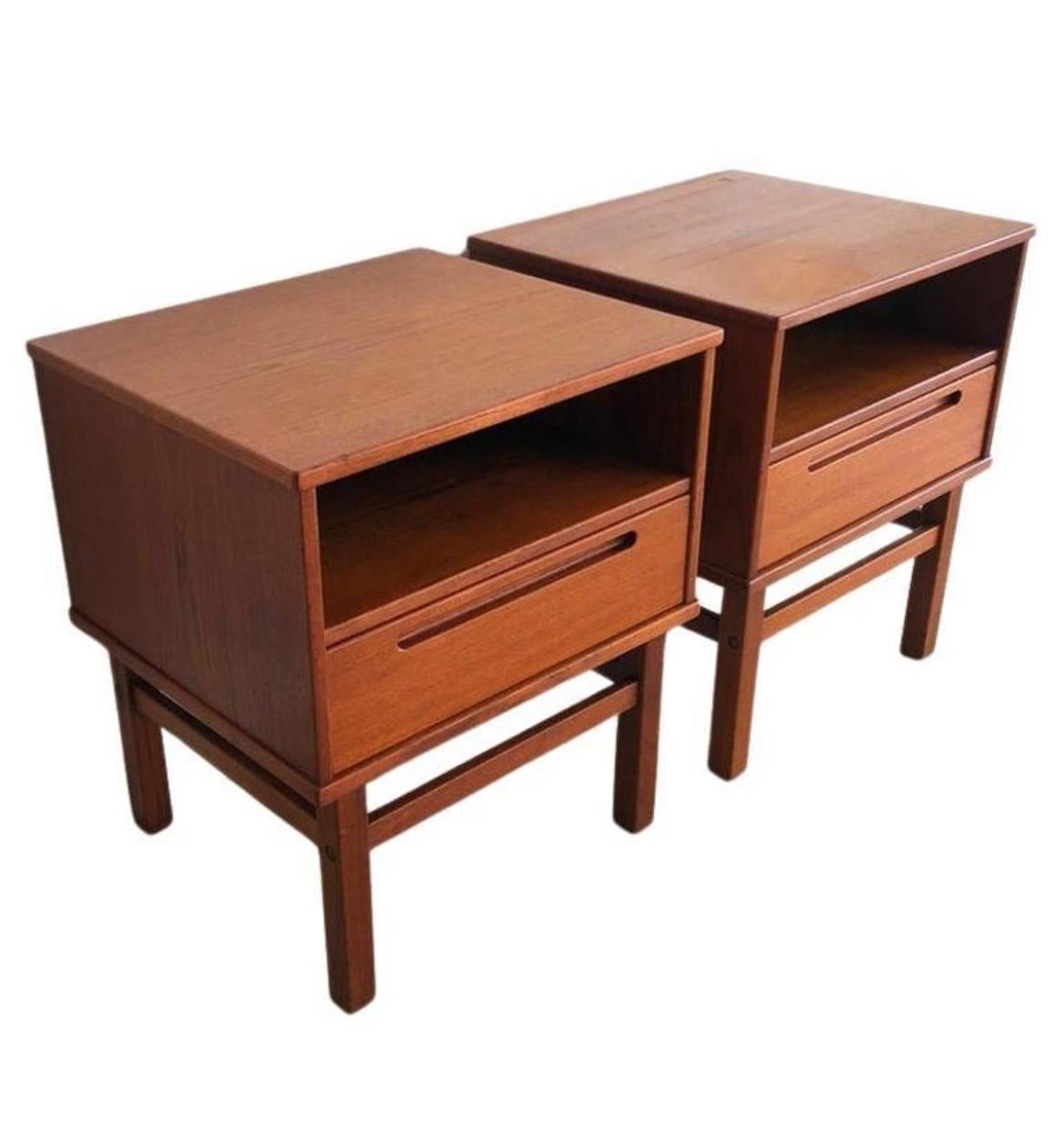 Scandinavian Modern Beautiful pair of mid century danish modern teak nightstands by Nils Jonsson