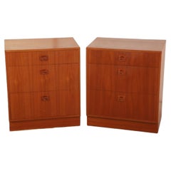 Beautiful pair of mid century danish modern teak nightstands with 3 drawers