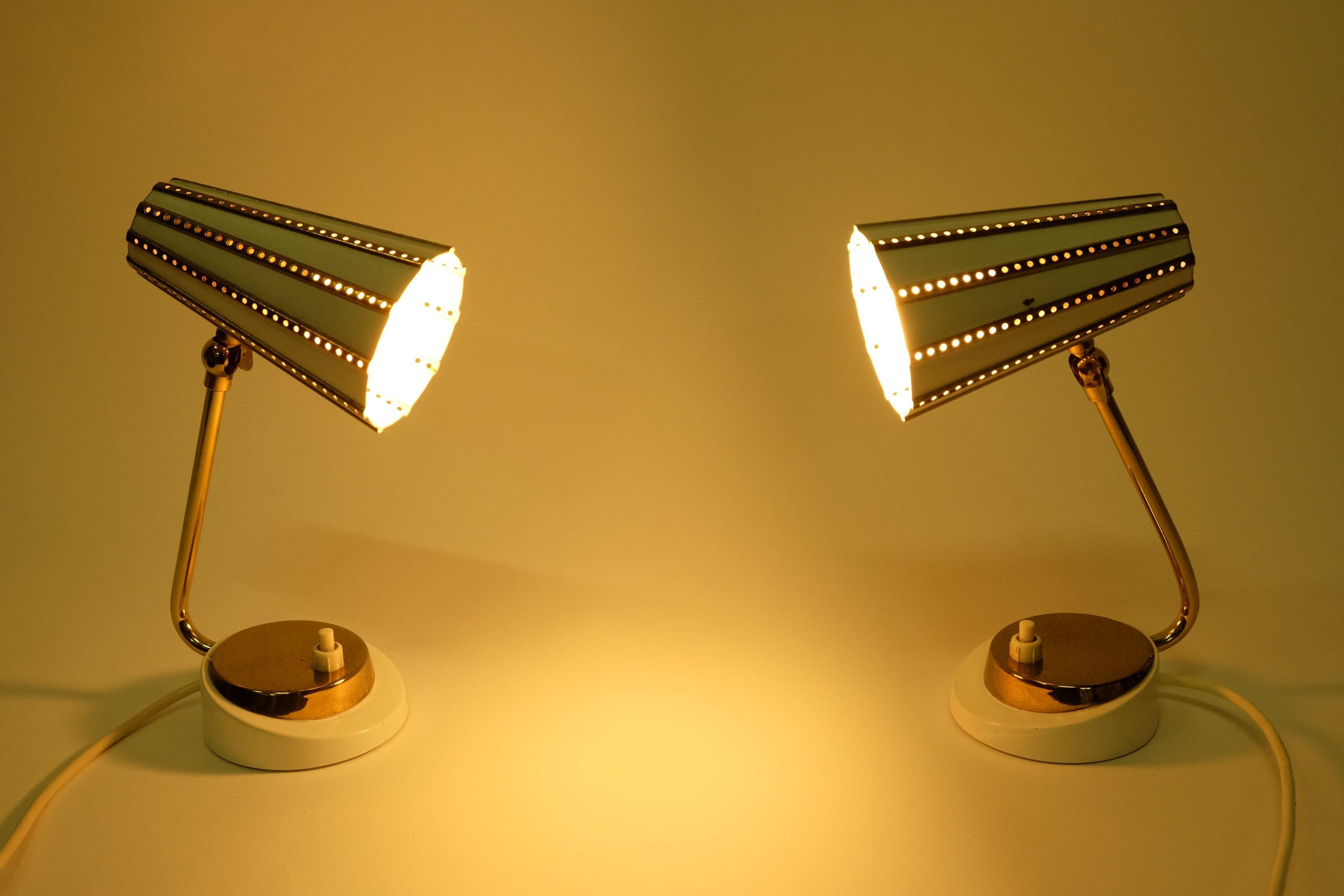 Beautiful Pair Of Midcentury Brass Bedside Table Lamps, Germany 1950s 7