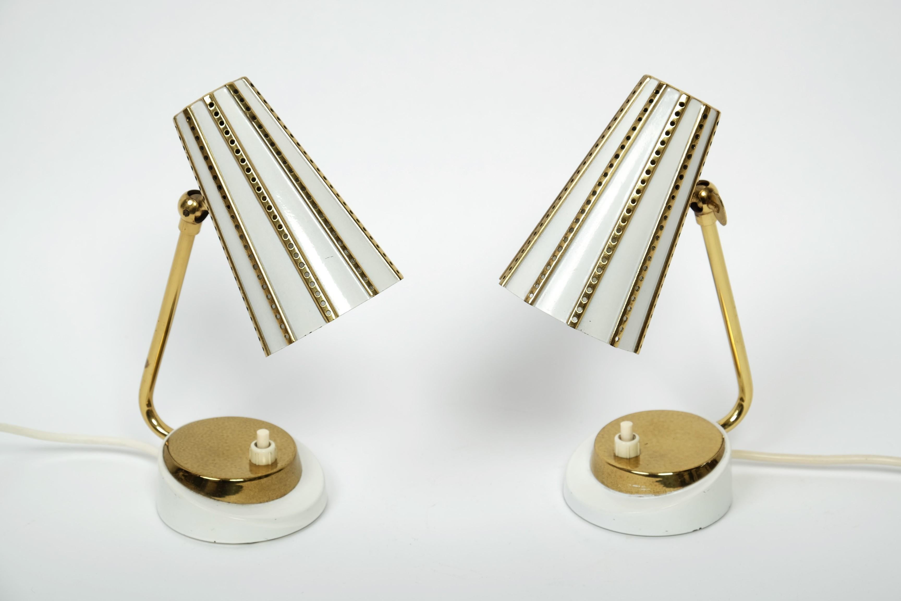 Mid-20th Century Beautiful Pair Of Midcentury Brass Bedside Table Lamps, Germany 1950s