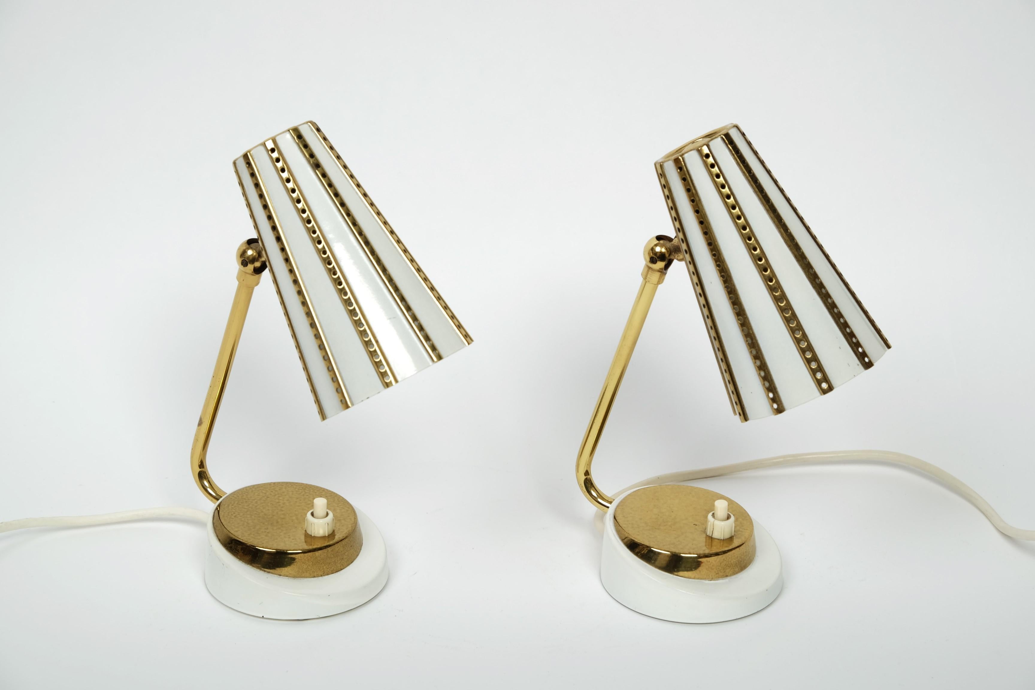 Beautiful Pair Of Midcentury Brass Bedside Table Lamps, Germany 1950s 1