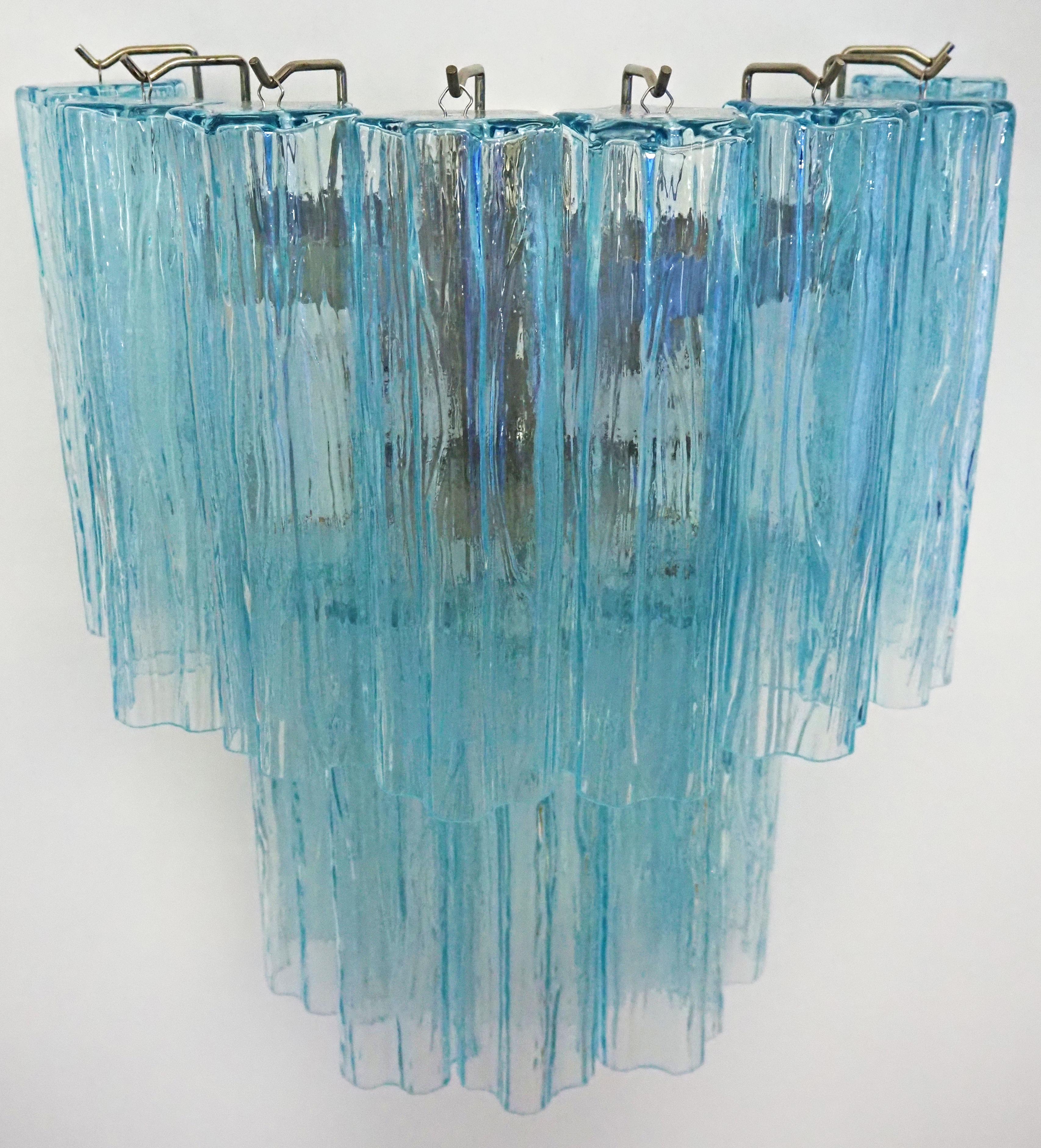 Beautiful pair of Murano Glass Tube wall sconces - 13 blue glass tube For Sale 6