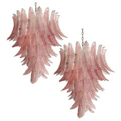 Bellissima coppia di lampadari a foglie di Murano