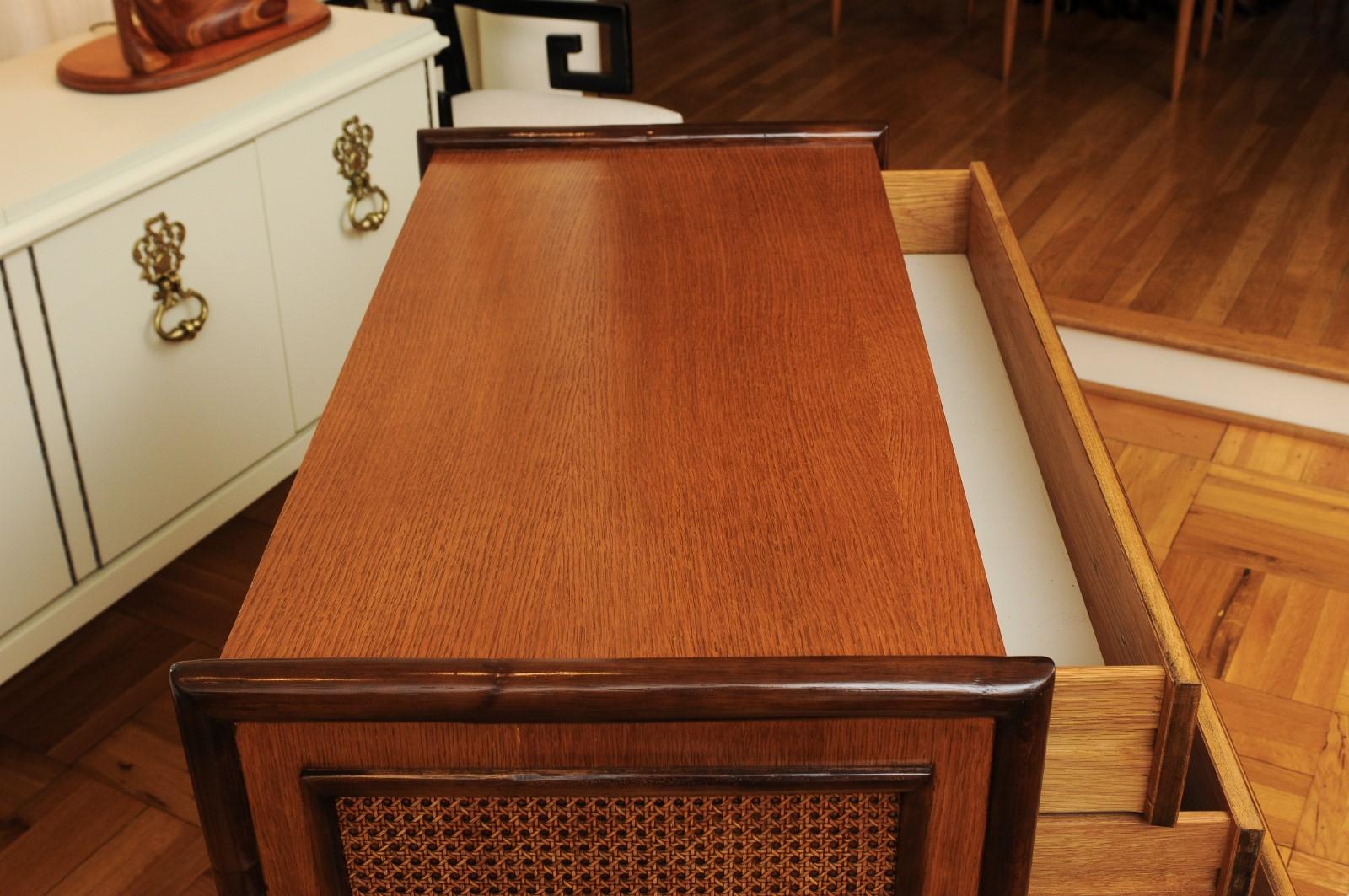 Beautiful Pair of Oak, Rattan and Cane Campaign Commodes by McGuire, circa 1970 For Sale 4