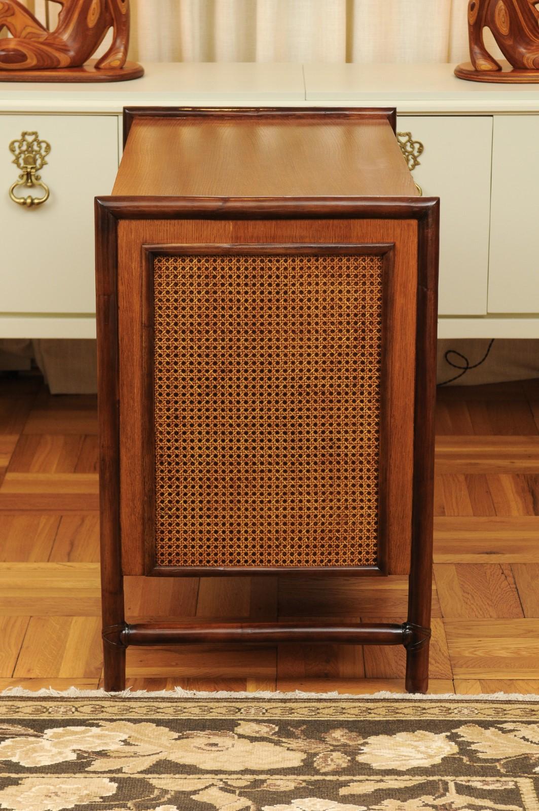 Beautiful Pair of Oak, Rattan and Cane Campaign Commodes by McGuire, circa 1970 For Sale 12