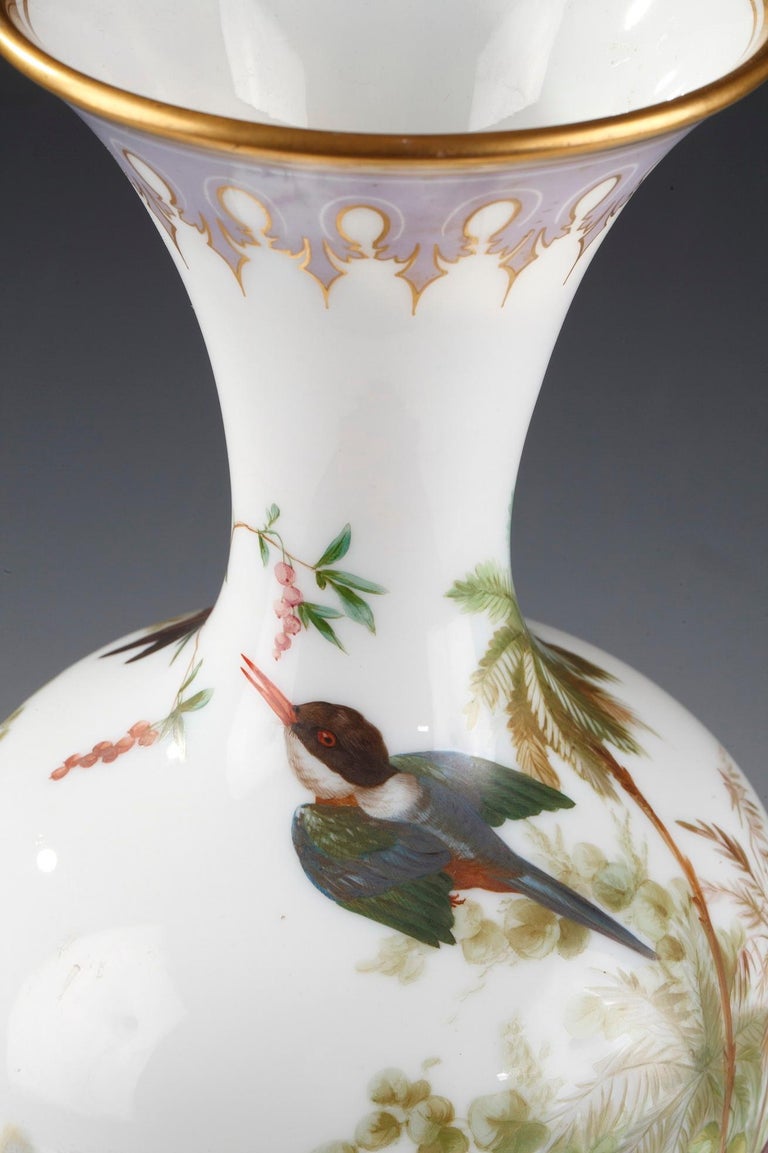 Beautiful Pair of Opal Glass Vases Attributed to Baccarat For Sale at