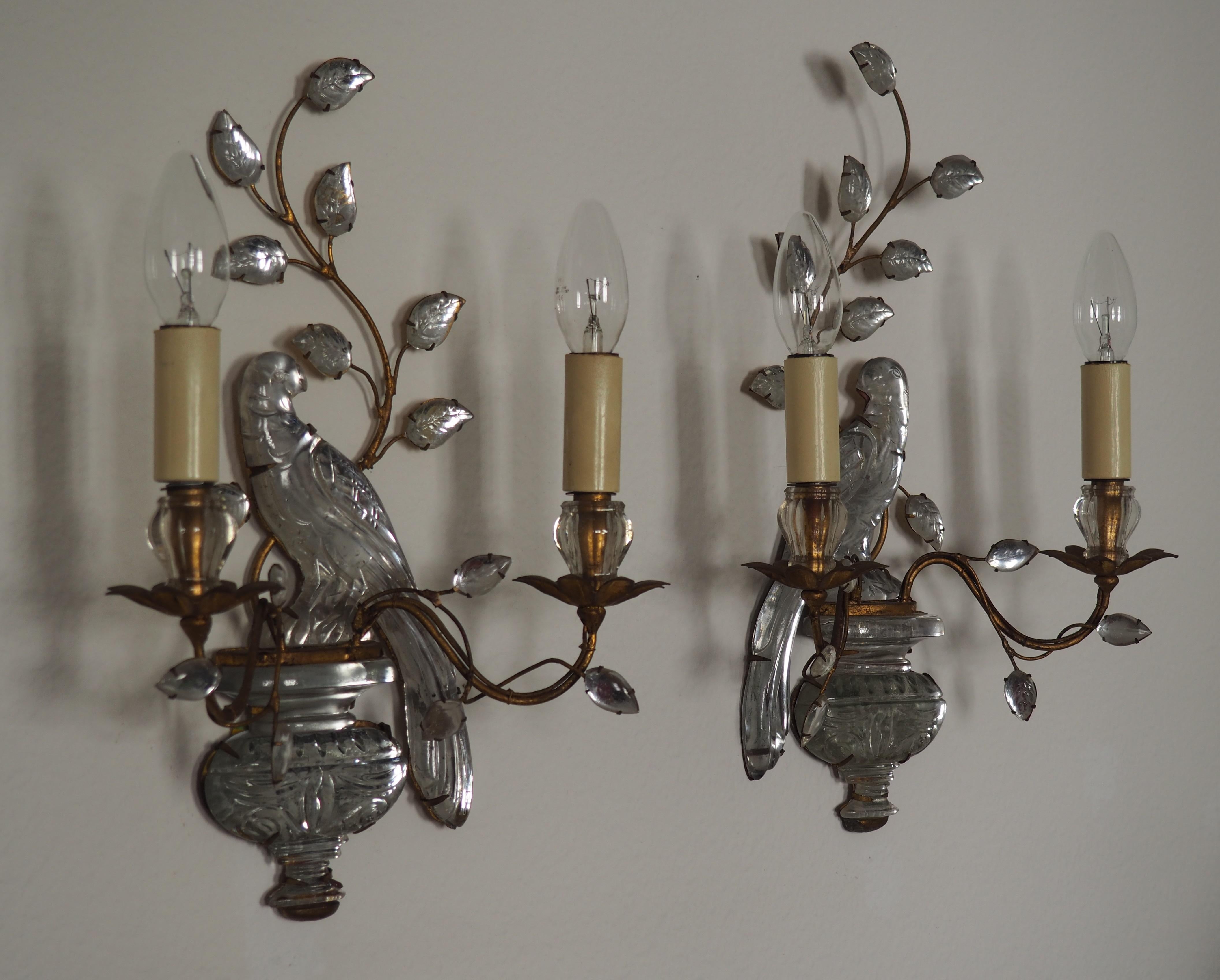 Beautiful Pair of Parrots Wall Sconces by Maison Baguès, Paris, circa 1930s In Excellent Condition In Wiesbaden, Hessen