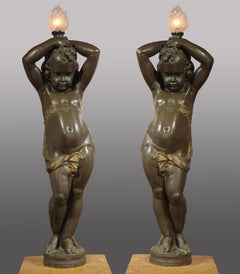 Pair of Putti Torcheres by A. Durenne & A-E Carrier-Belleuse, France, Circa 1880