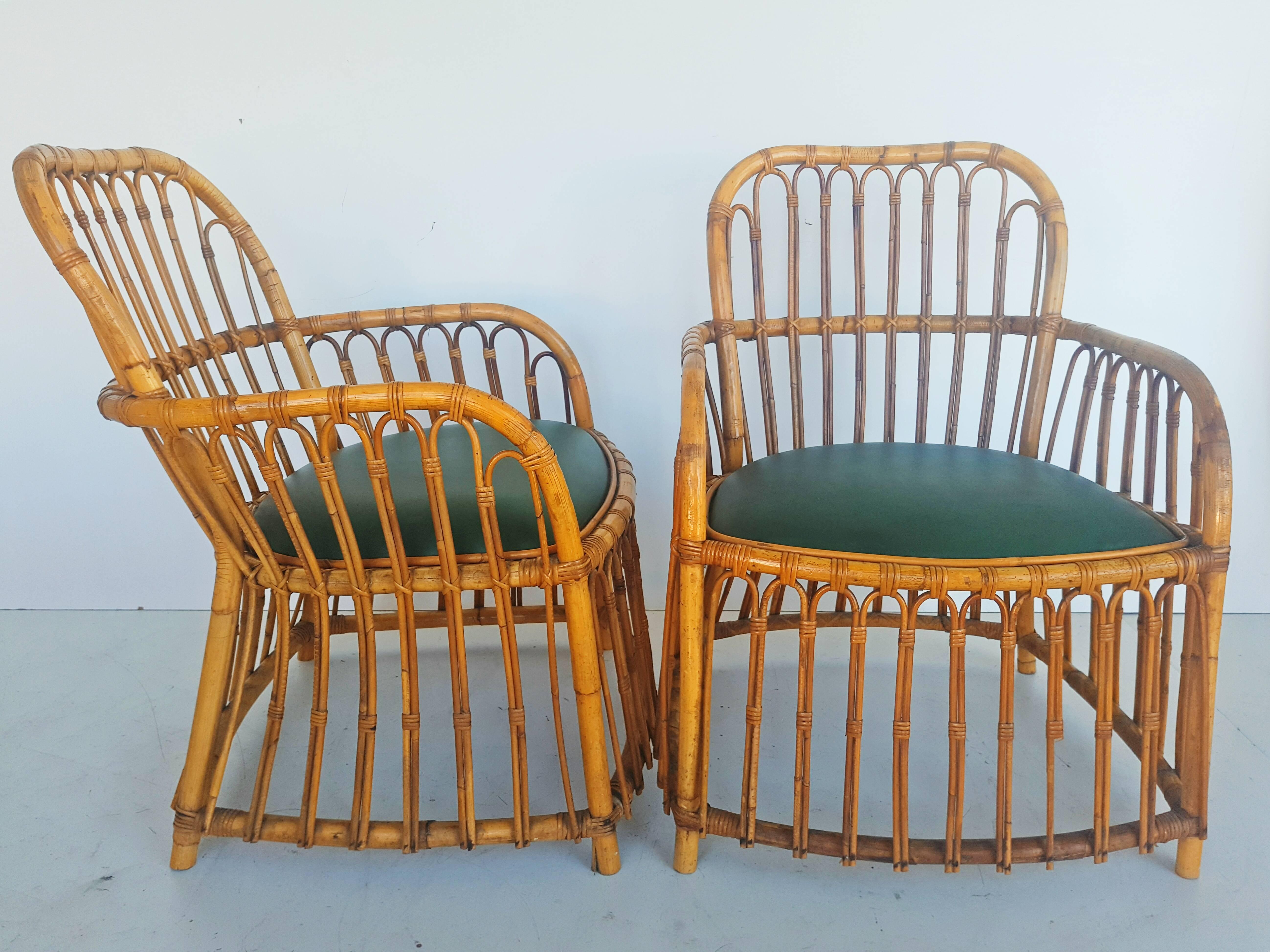 Beautiful Pair of Rattan Armchairs by El Junco Spain, 1950 In Good Condition In L'Escala, ES