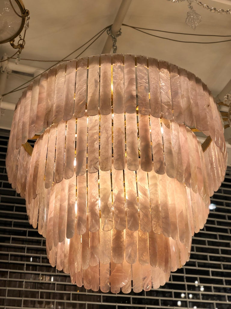 Beautiful Pair of Rose Quartz Rock Crystal Chandeliers In New Condition For Sale In London, GB