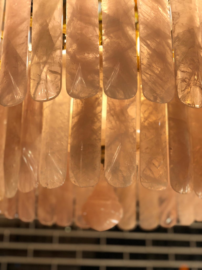 Beautiful Pair of Rose Quartz Rock Crystal Chandeliers For Sale 2