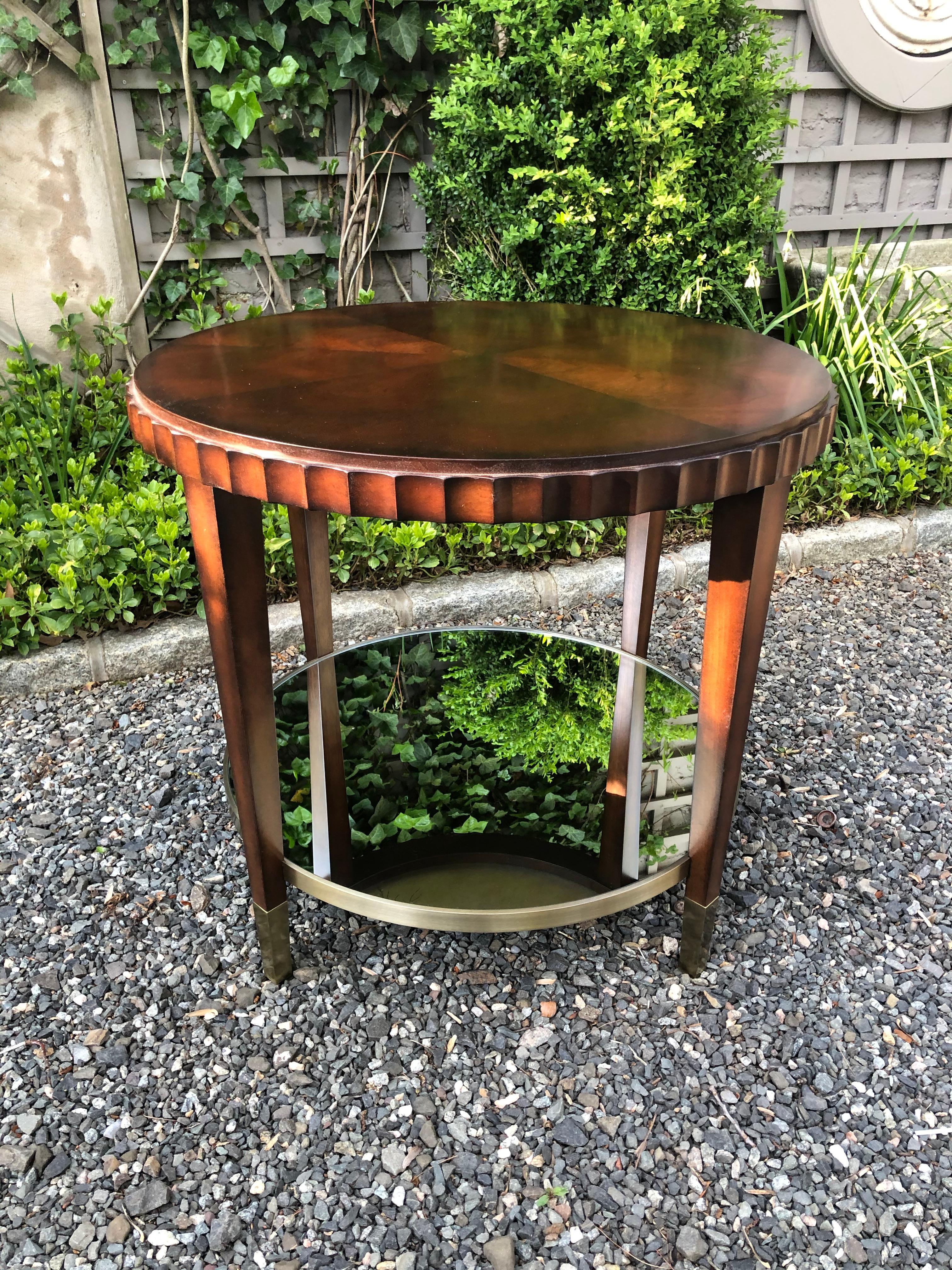 North American Beautiful Pair of Round Mahogany Side Tables with Mirrored Lower Tiers