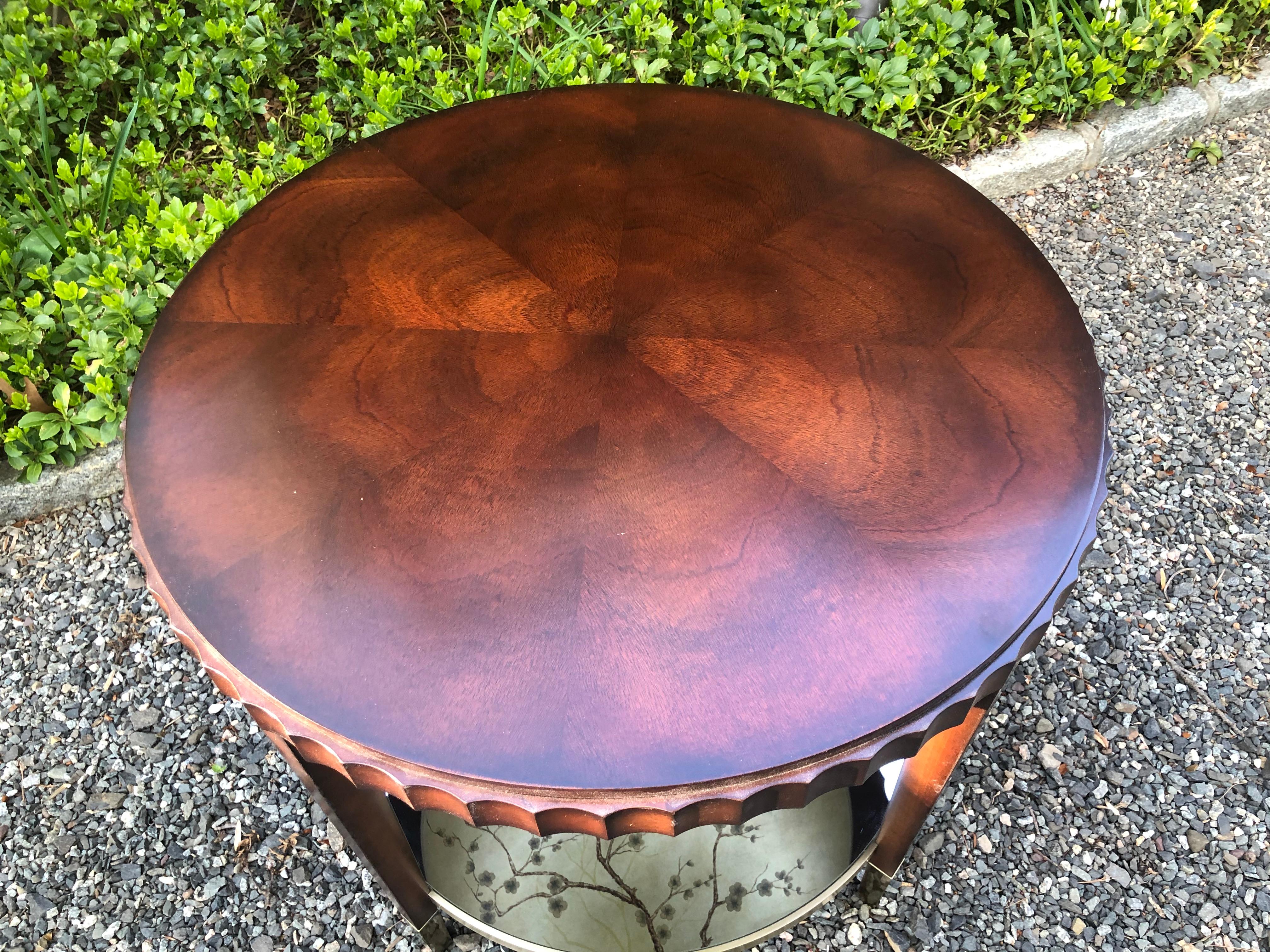 Beautiful Pair of Round Mahogany Side Tables with Mirrored Lower Tiers In Excellent Condition In Hopewell, NJ