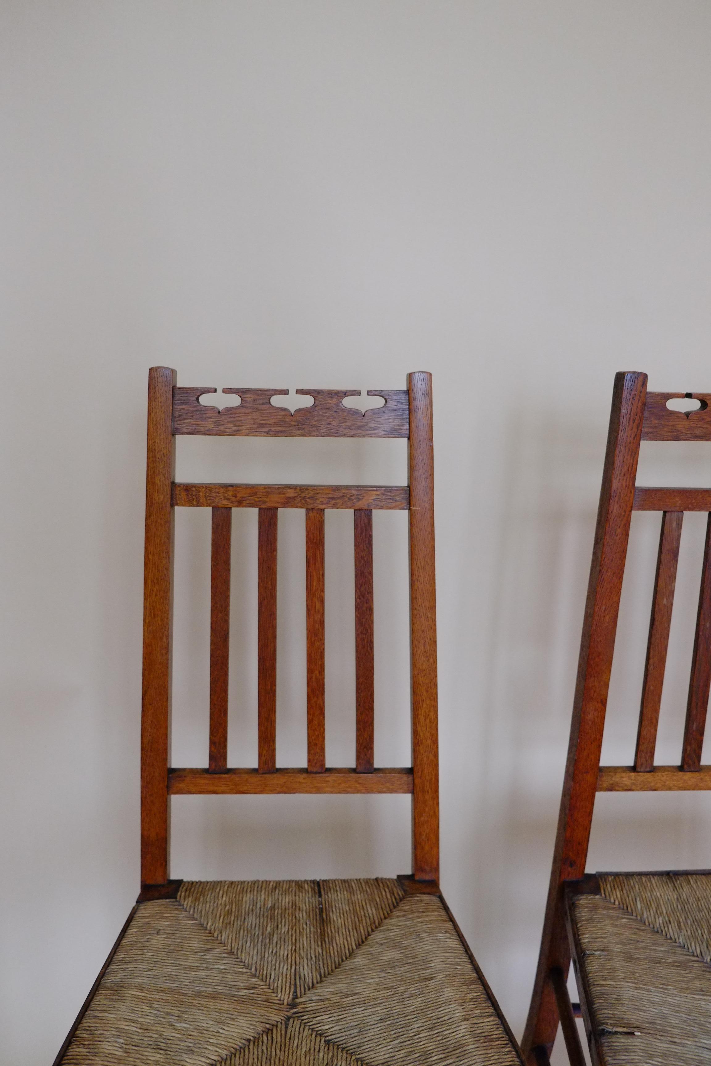 Arts and Crafts Beautiful Pair of Scottish Arts & Crafts Oak Bedroom Side Chairs by E A Taylor For Sale