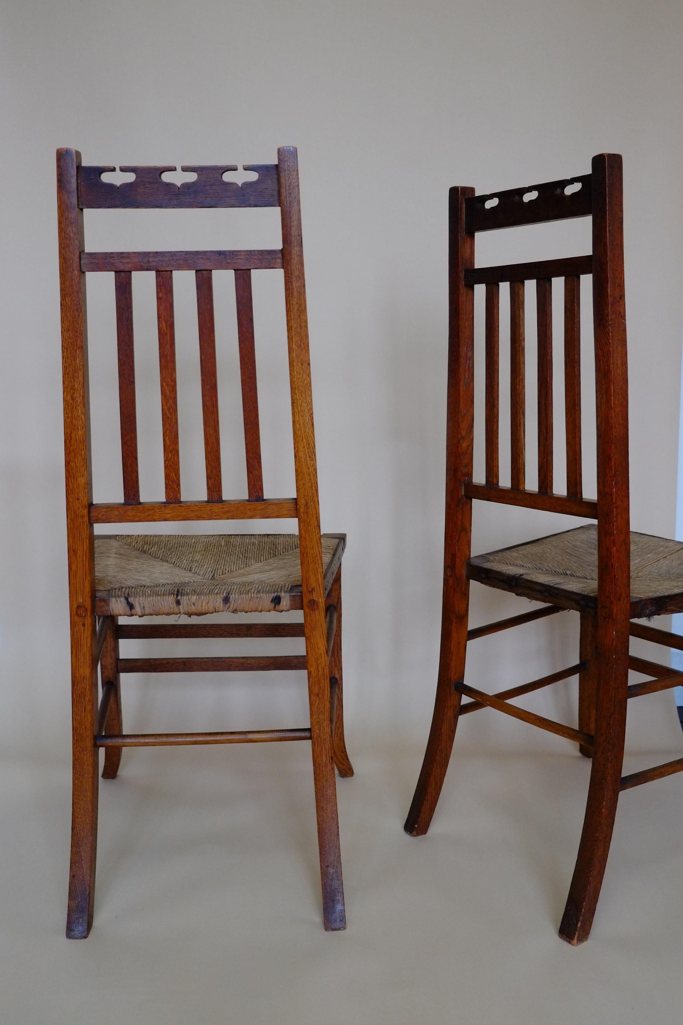 Hand-Woven Beautiful Pair of Scottish Arts & Crafts Oak Bedroom Side Chairs by E A Taylor For Sale