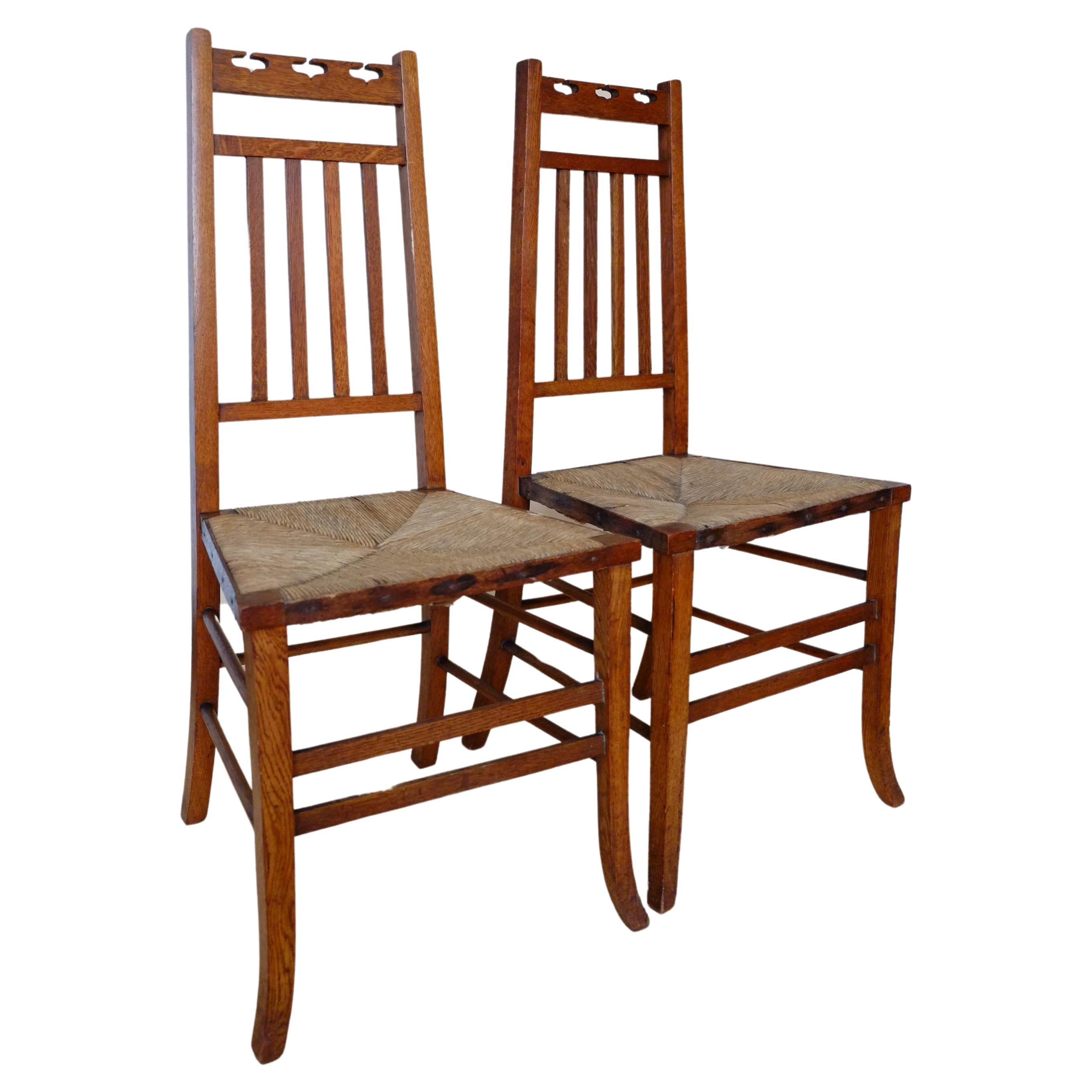 Beautiful Pair of Scottish Arts & Crafts Oak Bedroom Side Chairs by E A Taylor For Sale