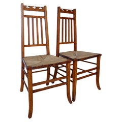 Beautiful Pair of Scottish Arts & Crafts Oak Bedroom Side Chairs by E A Taylor