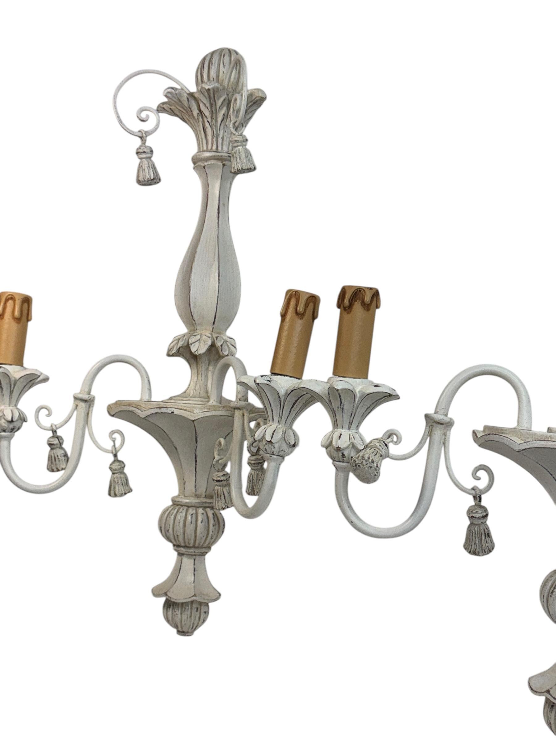 Beautiful Pair of Shabby White Colored Wooden Farmhouse Sconces, Italy 1980's For Sale 2