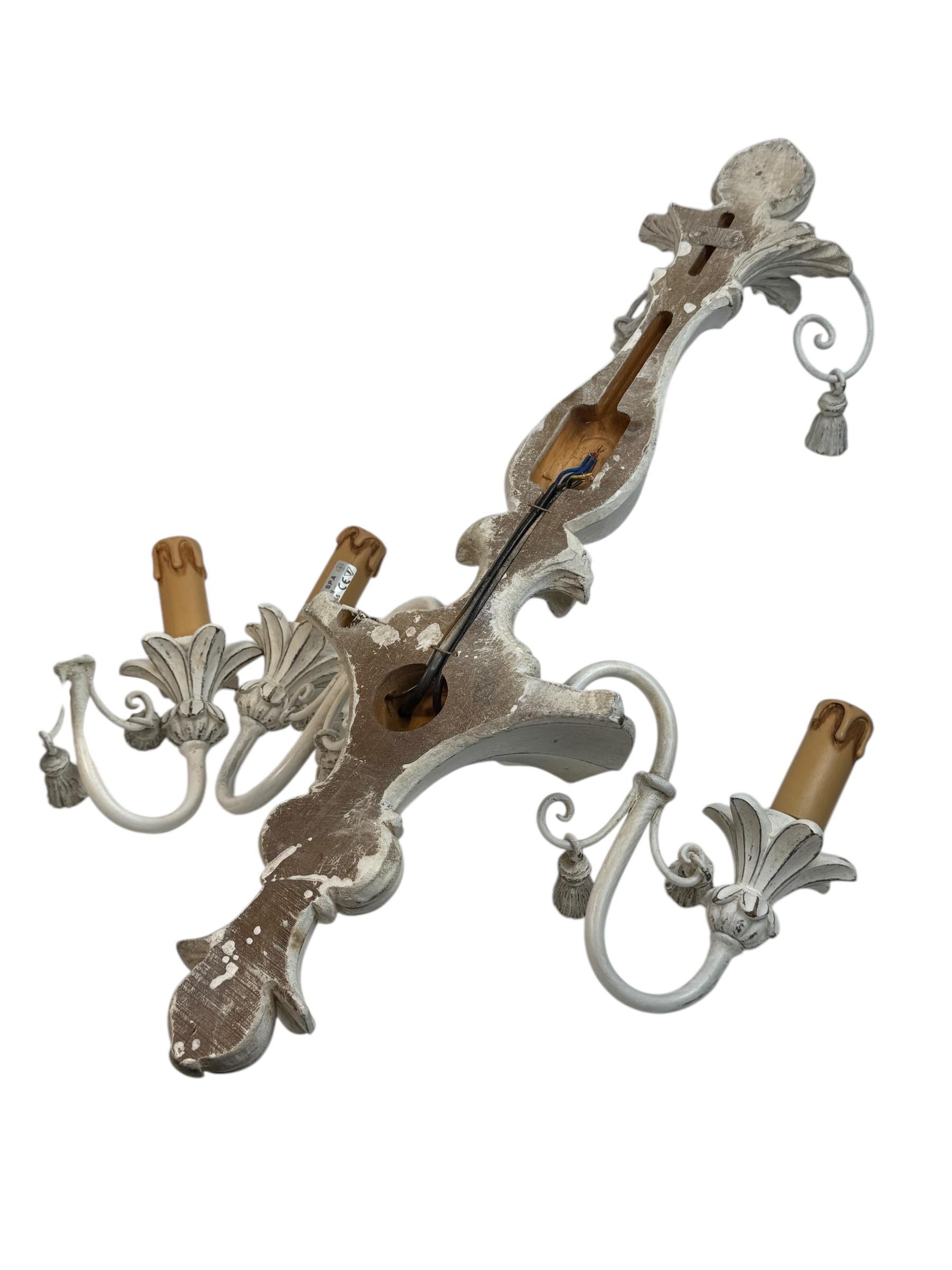 Beautiful Pair of Shabby White Colored Wooden Farmhouse Sconces, Italy 1980's For Sale 3