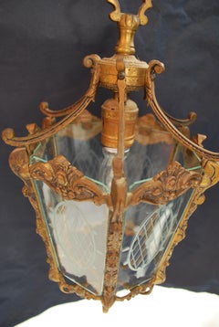 Beautiful Pair of Small French Lantern Louis XV Style with Etch Glass