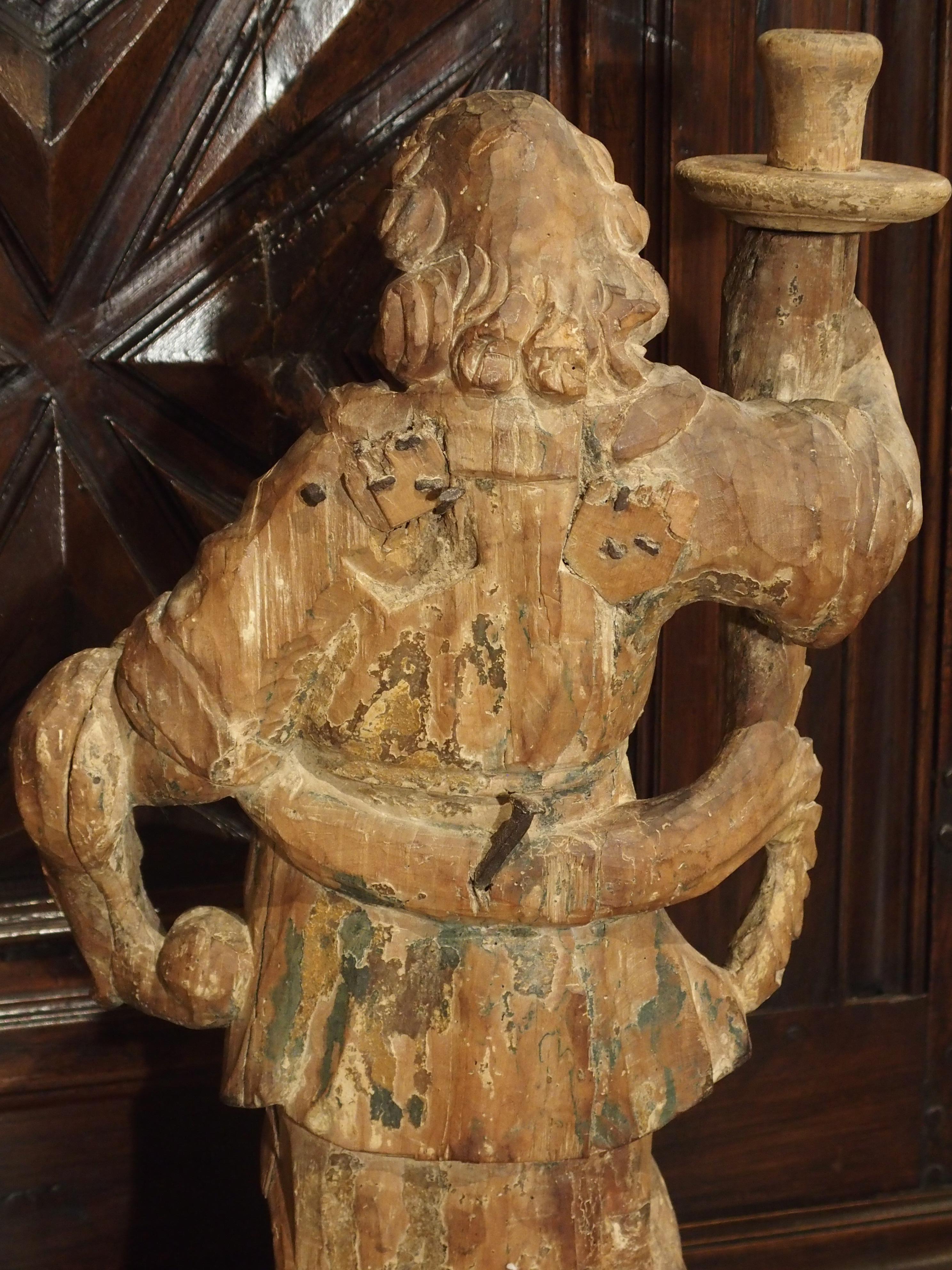 Beautiful Pair of Stripped 17th Century Italian Torchbearer Candleholders 4