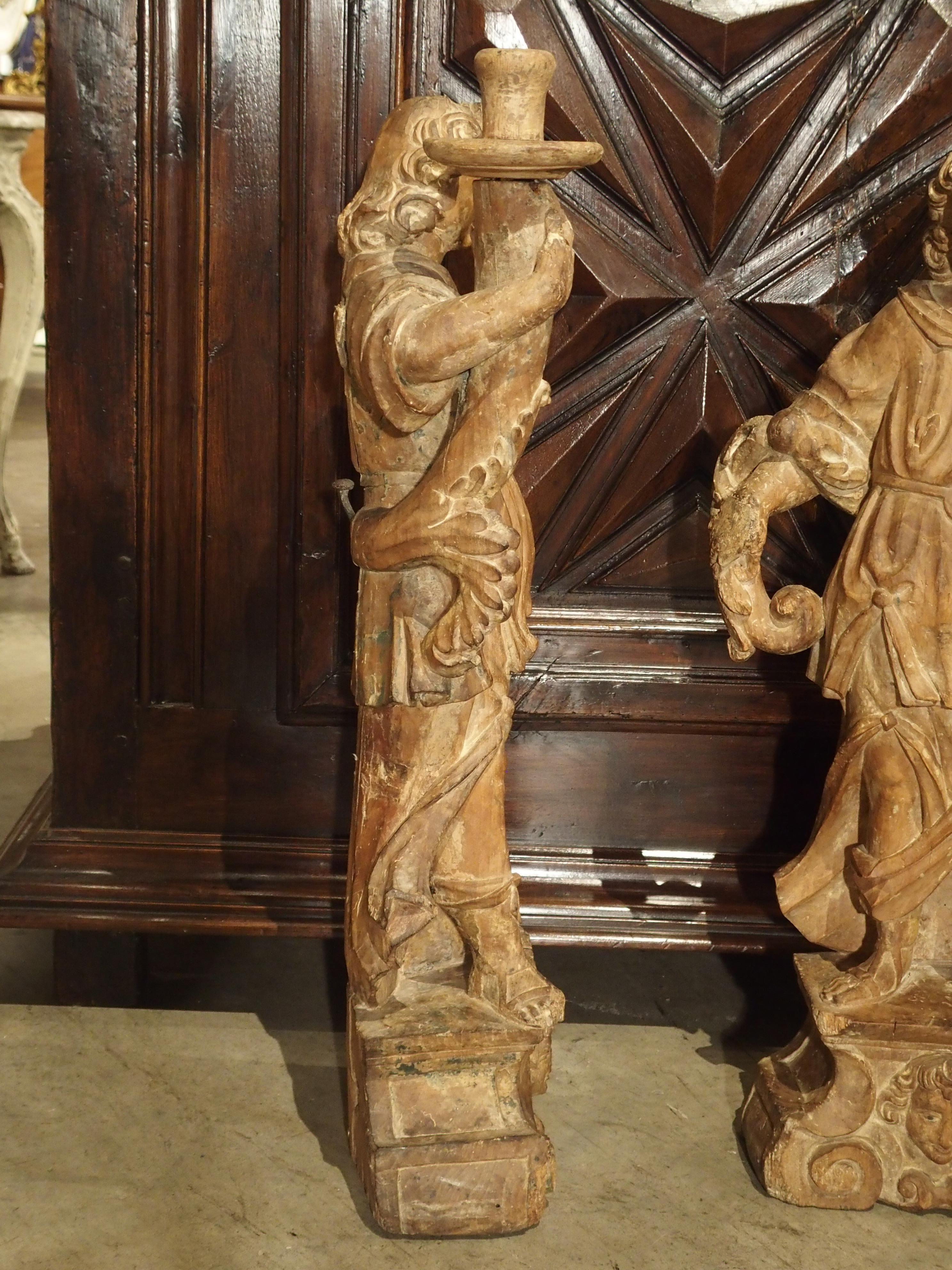 Beautiful Pair of Stripped 17th Century Italian Torchbearer Candleholders 8