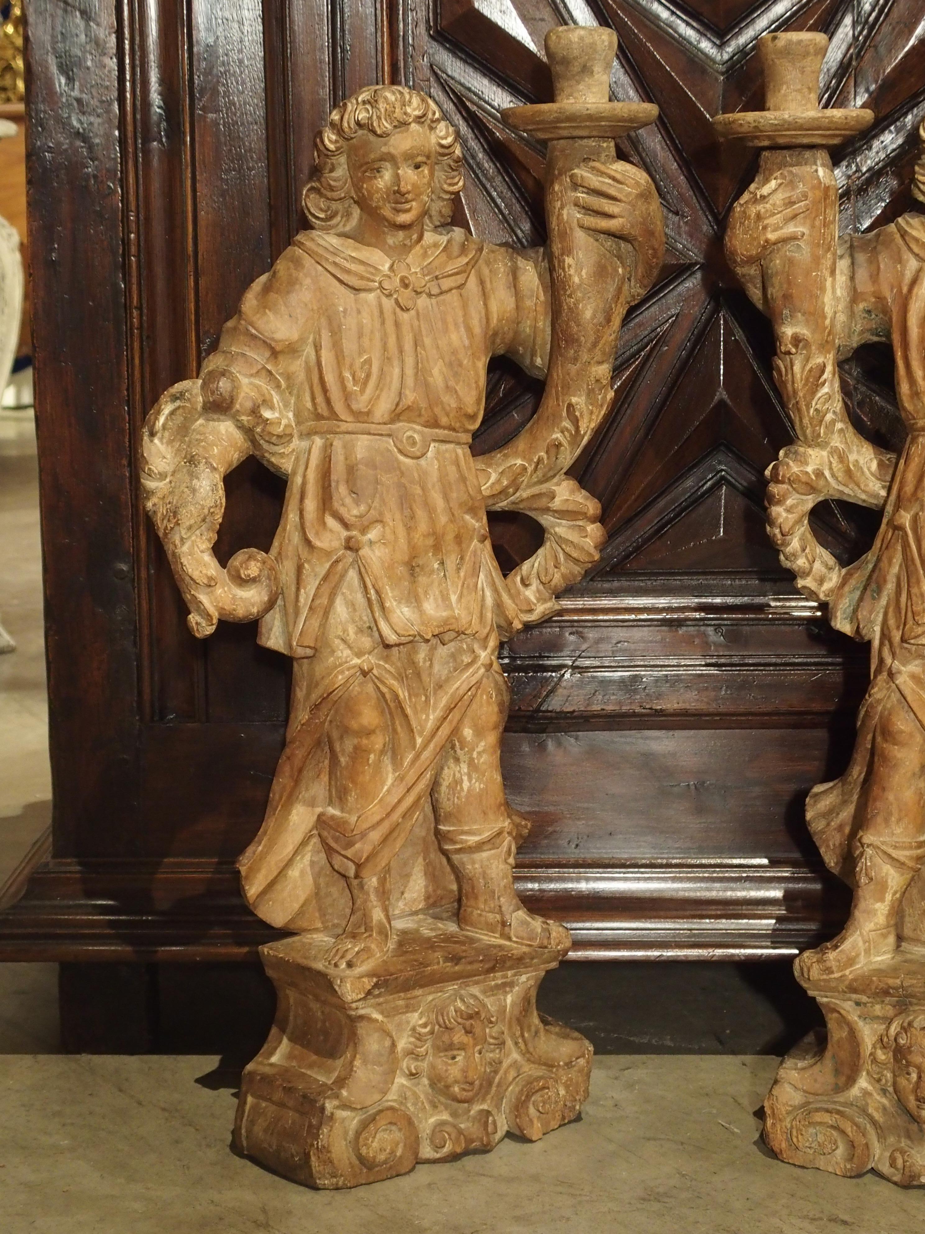 Beautiful Pair of Stripped 17th Century Italian Torchbearer Candleholders 11