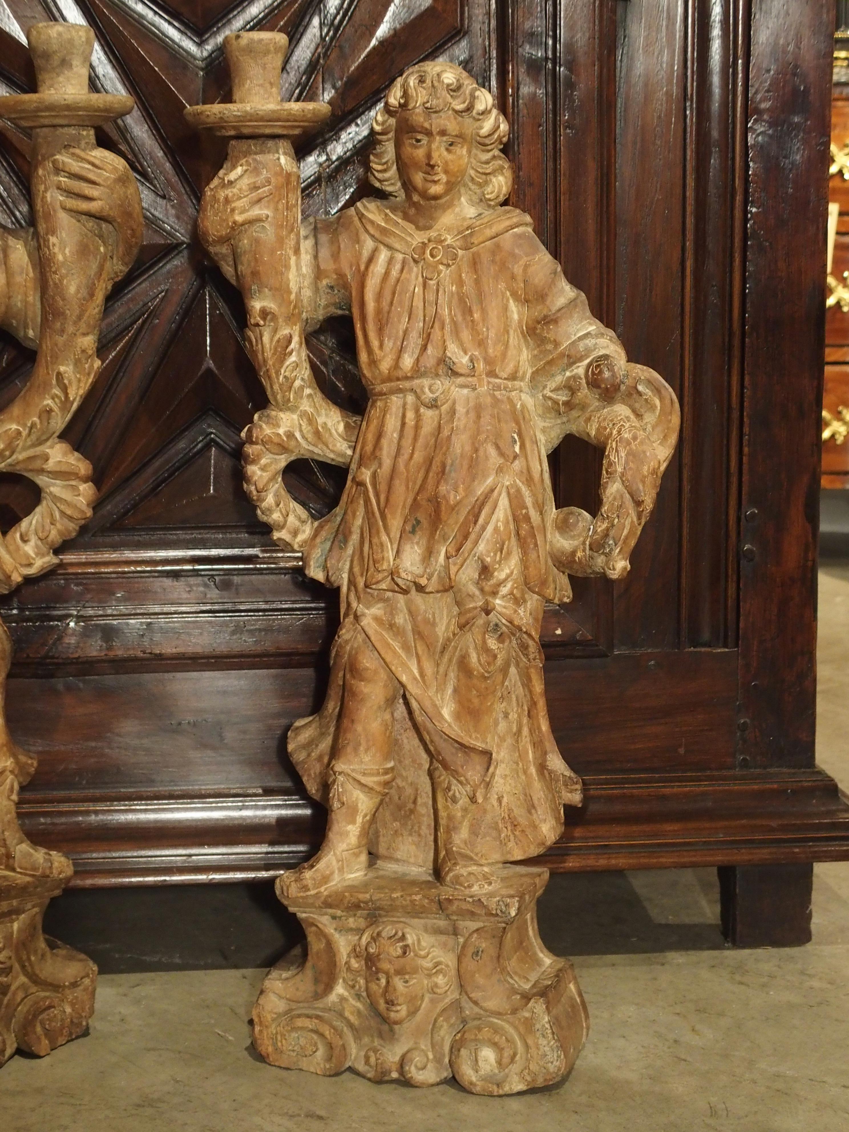 Beautiful Pair of Stripped 17th Century Italian Torchbearer Candleholders 12