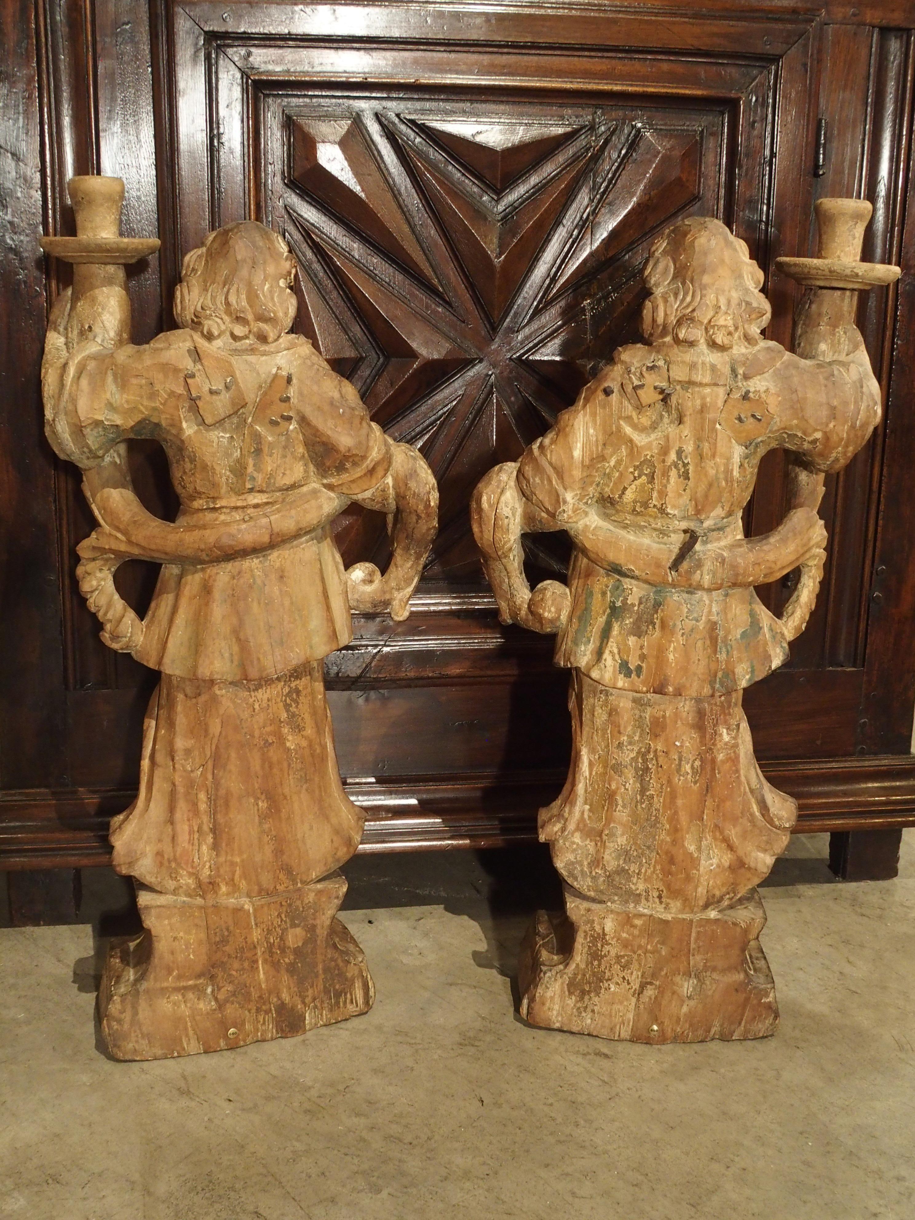 Beautiful Pair of Stripped 17th Century Italian Torchbearer Candleholders 2