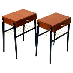 Beautiful Pair of Swedish Teak and Brass Night/Side Tables 1950s