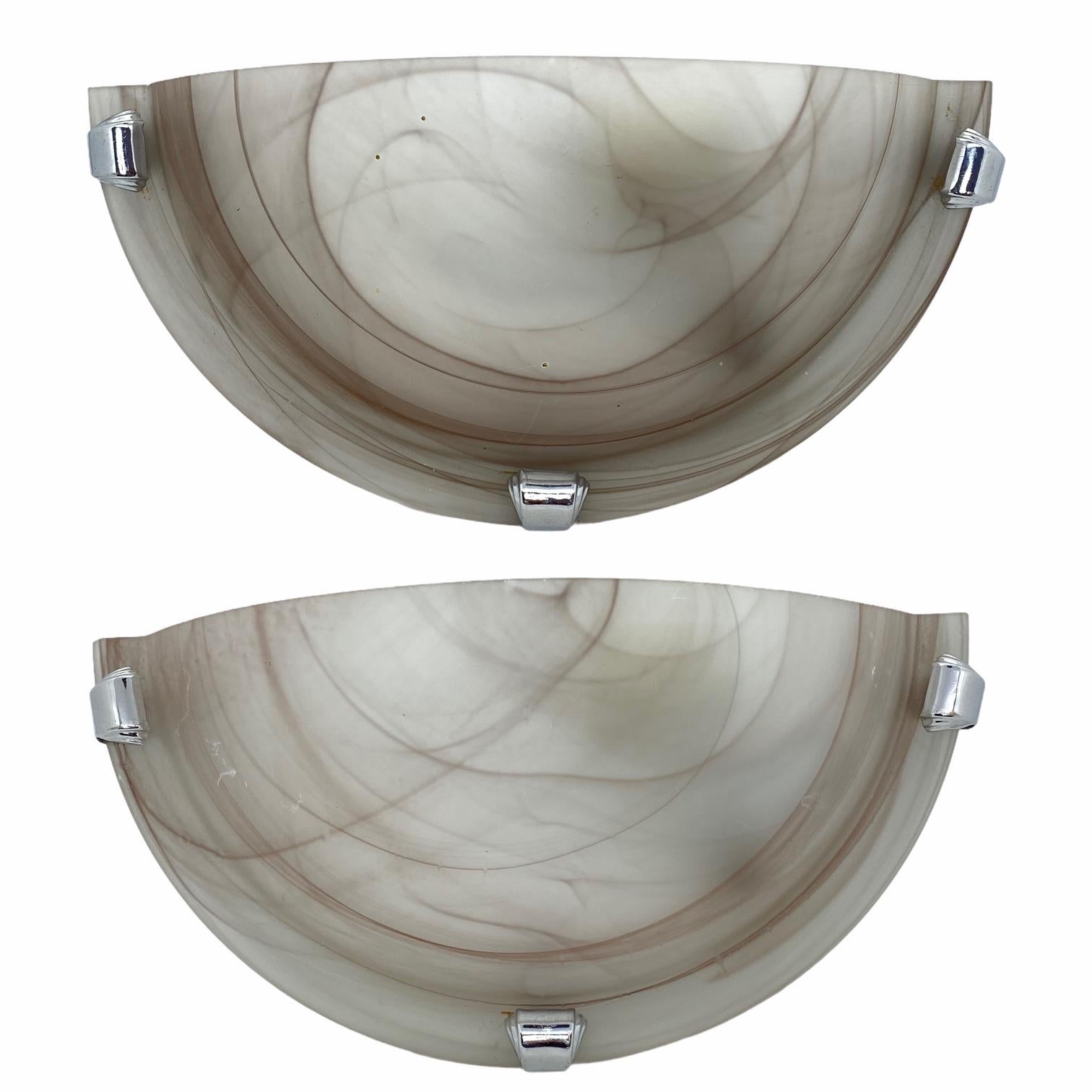 German Beautiful Pair of Swirl Glass and Chrome Sconces by Eglo Leutchten, 1980s For Sale