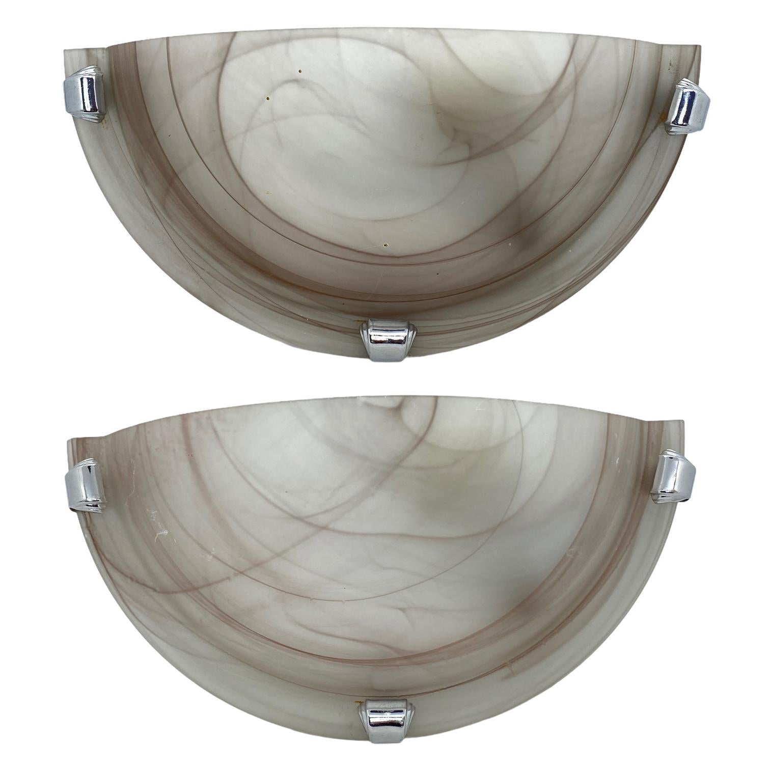 Beautiful Pair of Swirl Glass and Chrome Sconces by Eglo Leutchten, 1980s For Sale