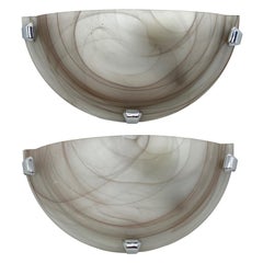 Vintage Beautiful Pair of Swirl Glass and Chrome Sconces by Eglo Leutchten, 1980s