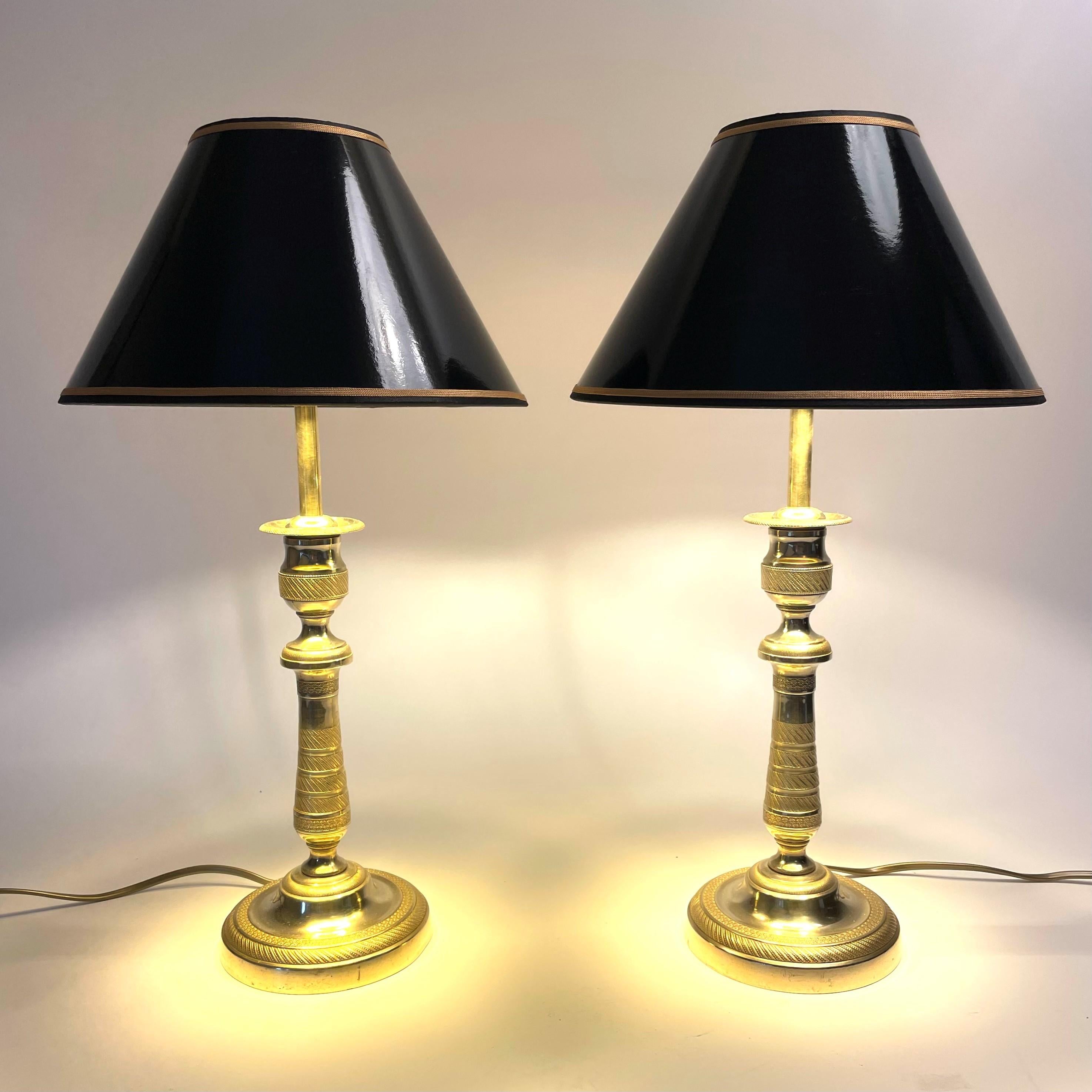 French Beautiful Pair of Table Lamps, Originally Empire Candlesticks