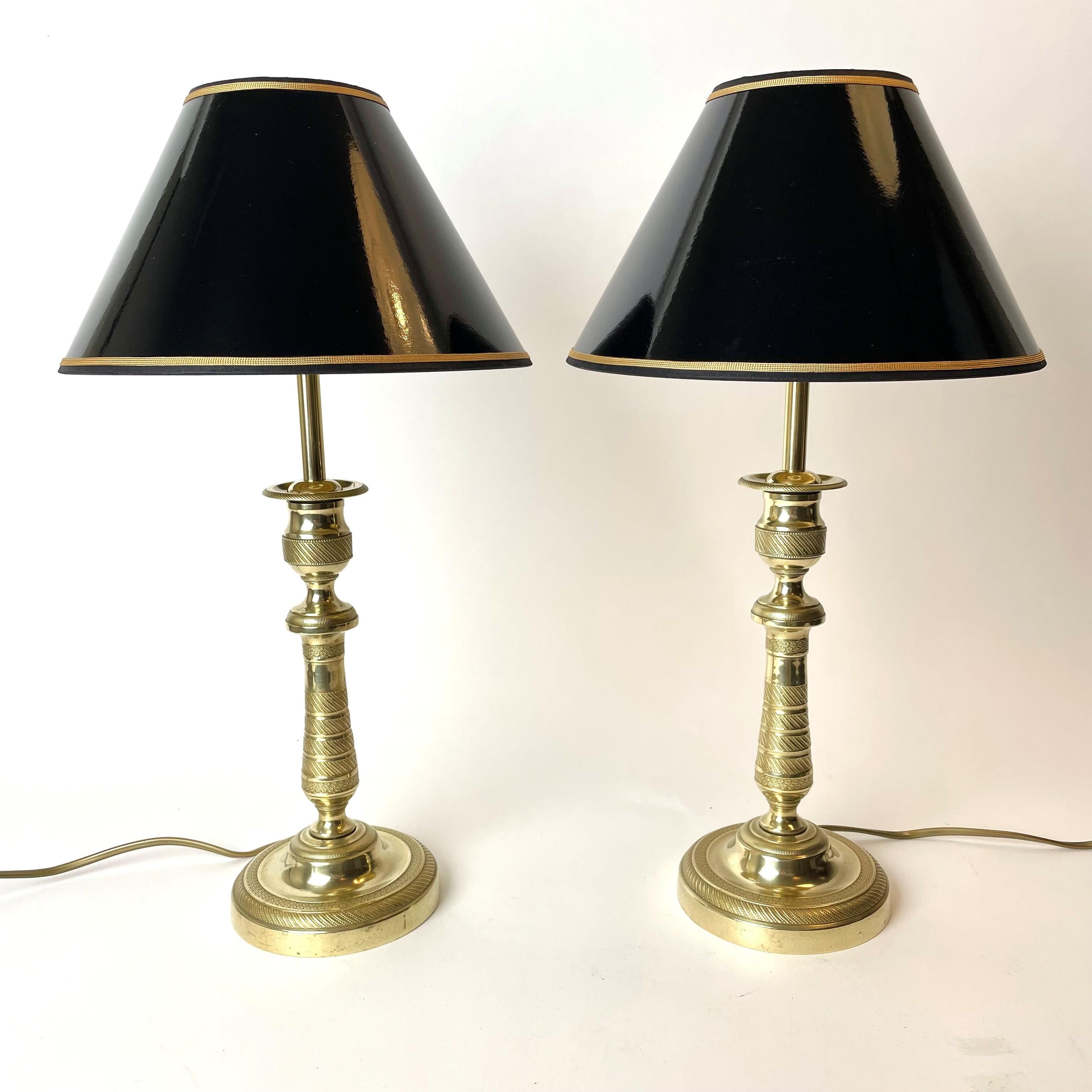 Beautiful Pair of Table Lamps, Originally Empire Candlesticks In Good Condition In Knivsta, SE