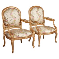 Beautiful Pair of Transition Style Armchairs "A Chassis", France, Circa 1880